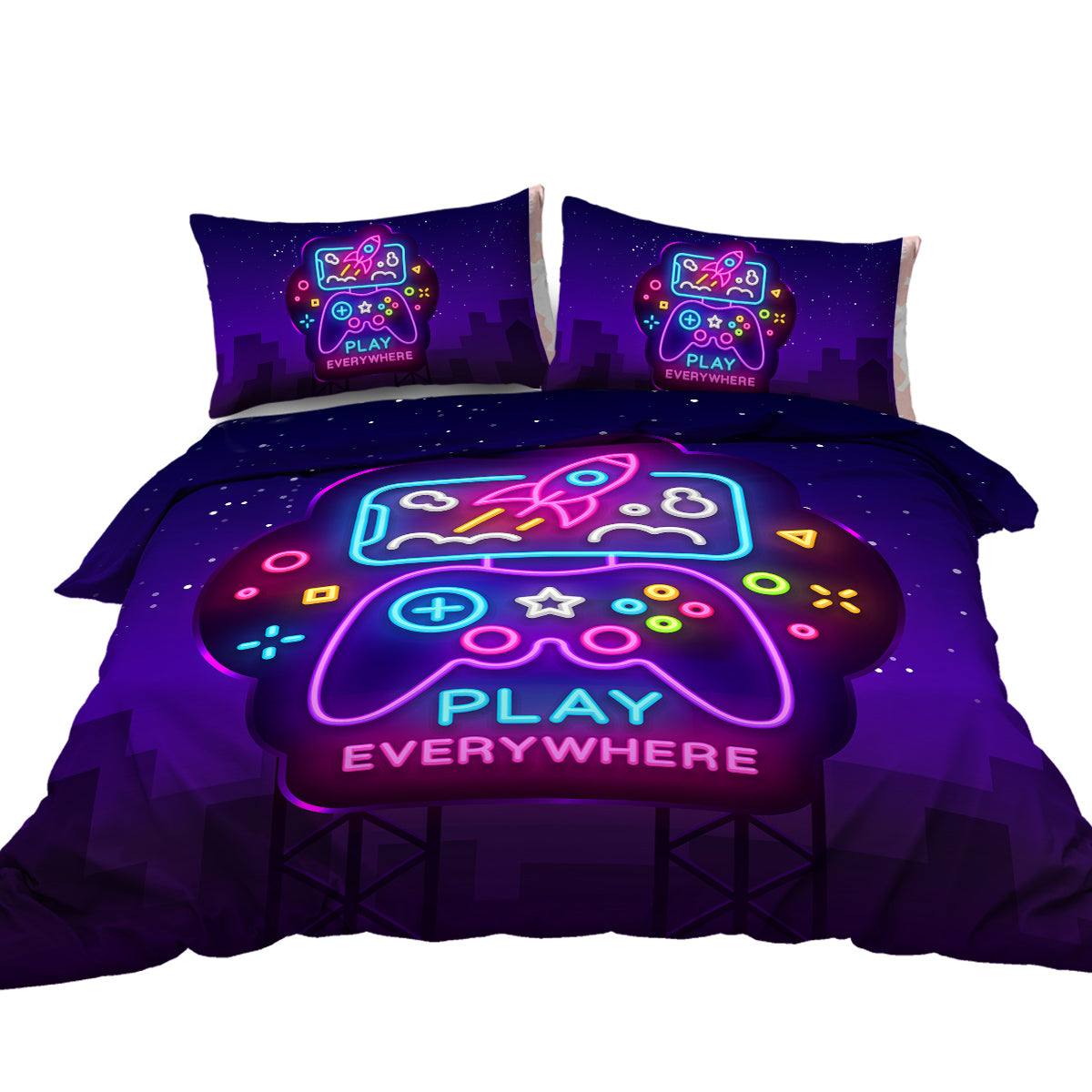 3Pcs Trippy Neon Gamepad Duvet Cover Set Twin for Gamer Soft Bedding Set