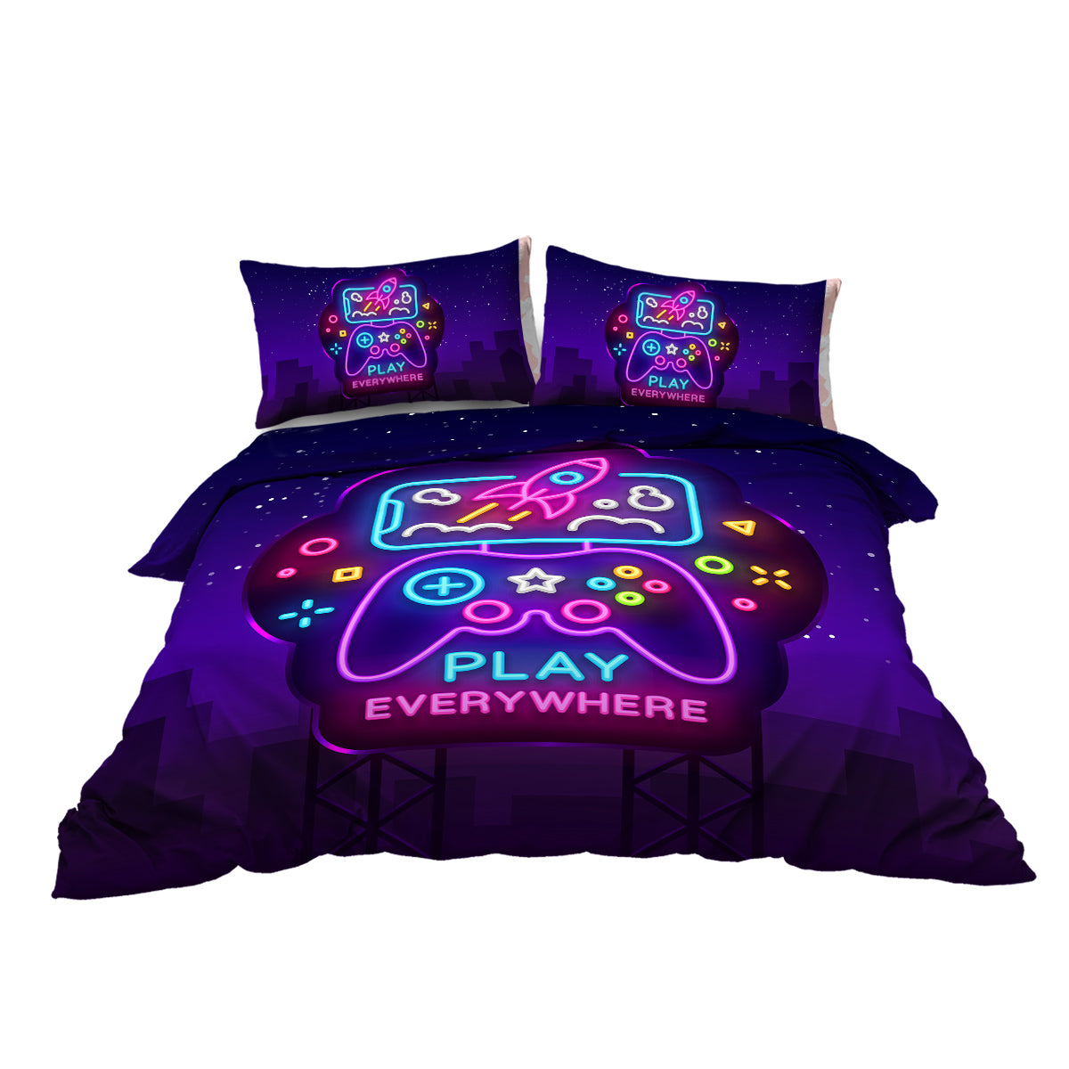 3Pcs Trippy Neon Gamepad Duvet Cover Set Twin for Gamer Soft Bedding Set