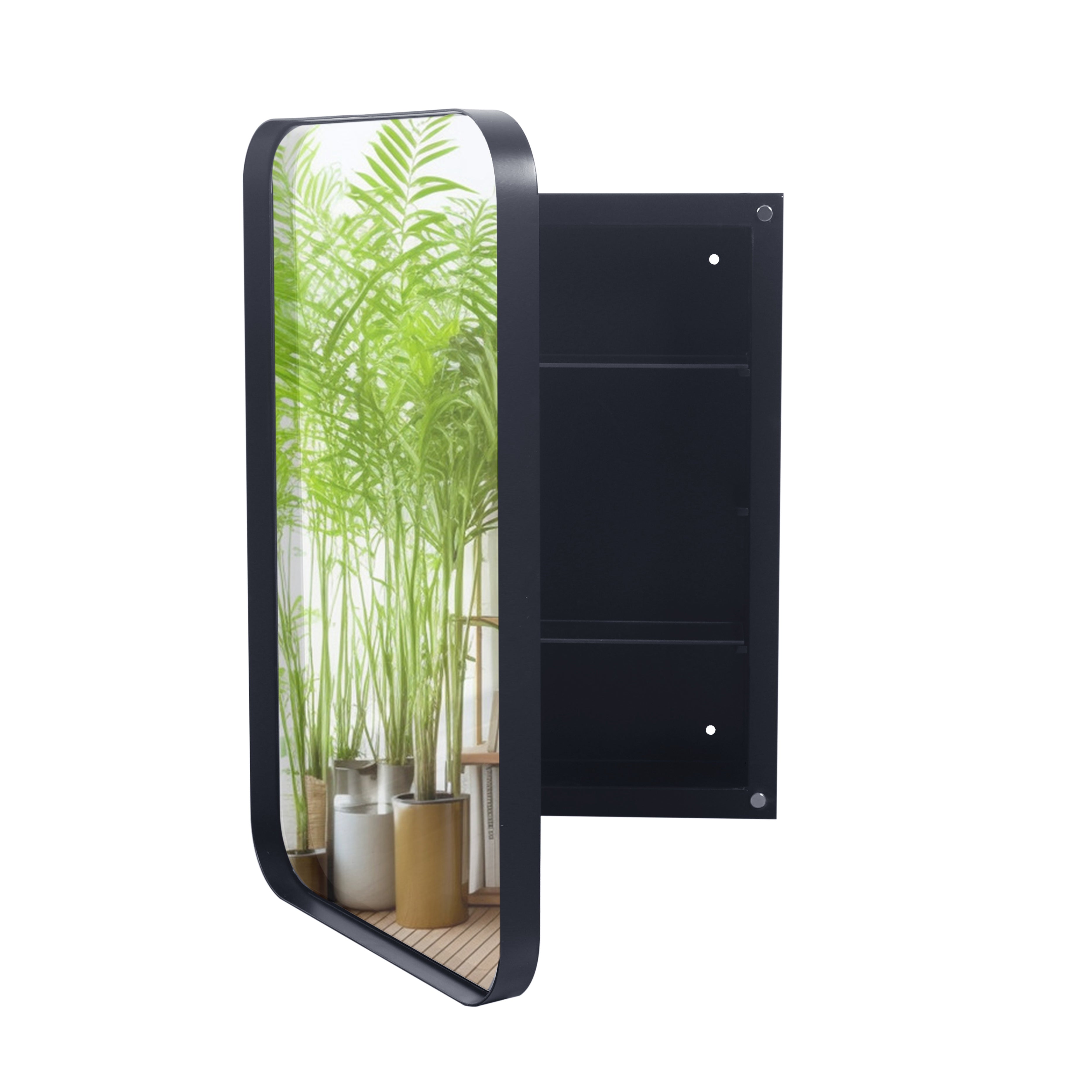 16x24 Inch Recessed Black Metal Framed Medicine Cabinet with Mirror and Adjustable Shelves Black Wall Mirror with Storage for Bathroom