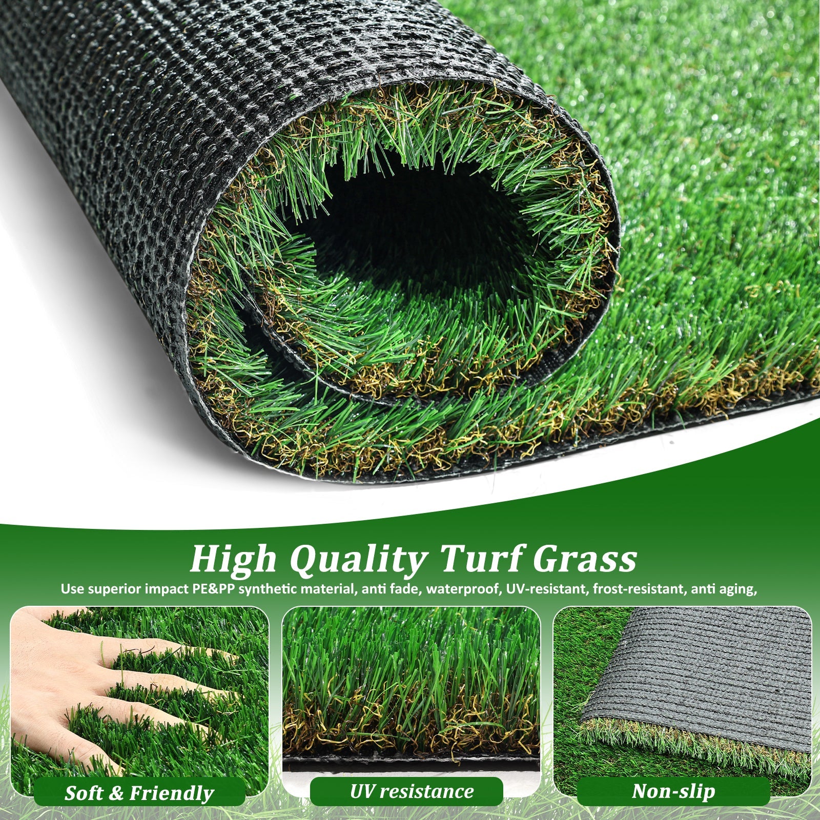 3FTX5FT Outdoor Artificial Grass Runner Rug, Thick Realistic Fake Grass Roll Decor Patio Balcony Garden Lawn, Dog Pets Turf Drain Mat, 1.38" Pile Height