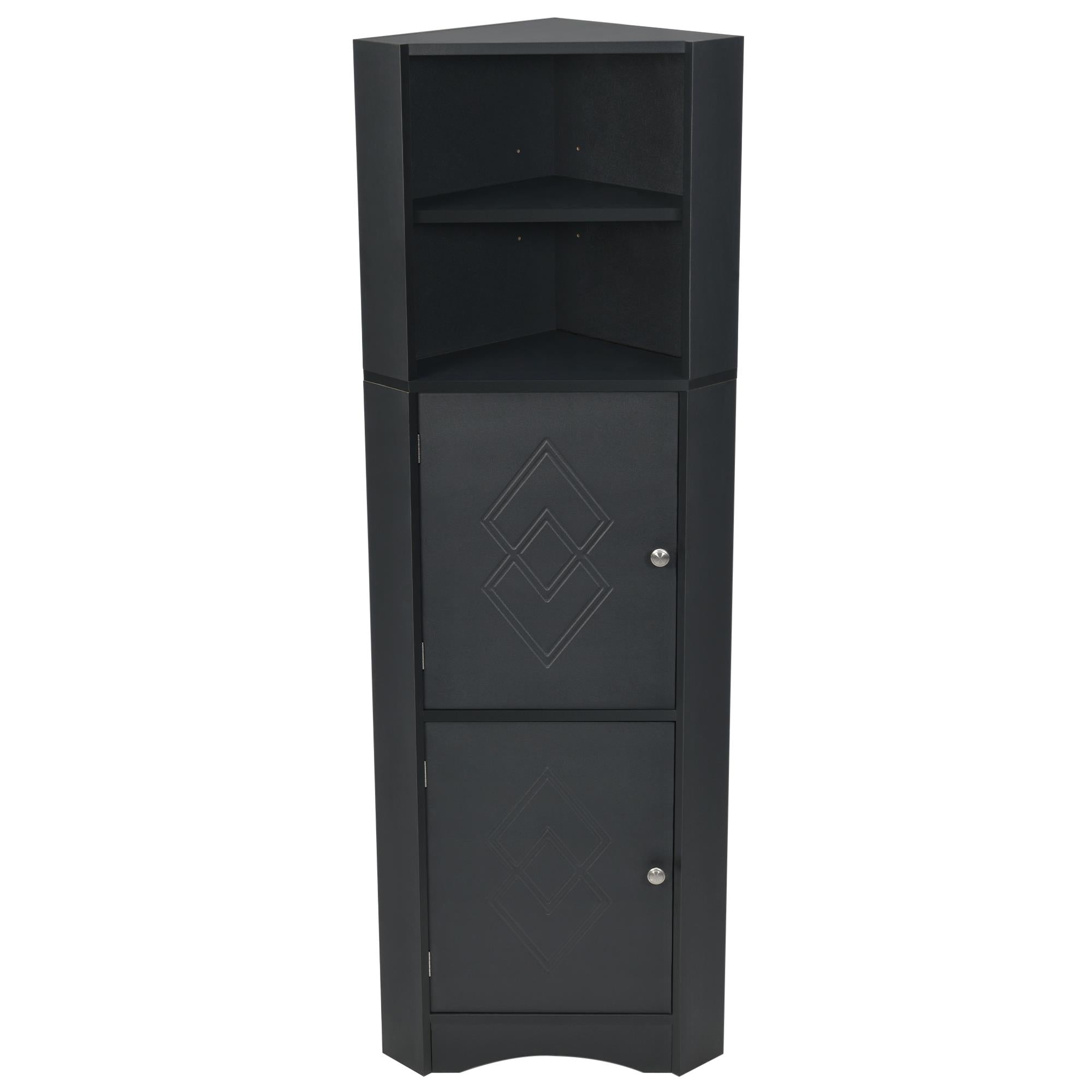 Tall Bathroom Corner Cabinet,  Storage Cabinet with Doors and Adjustable Shelves, MDF Board, Black