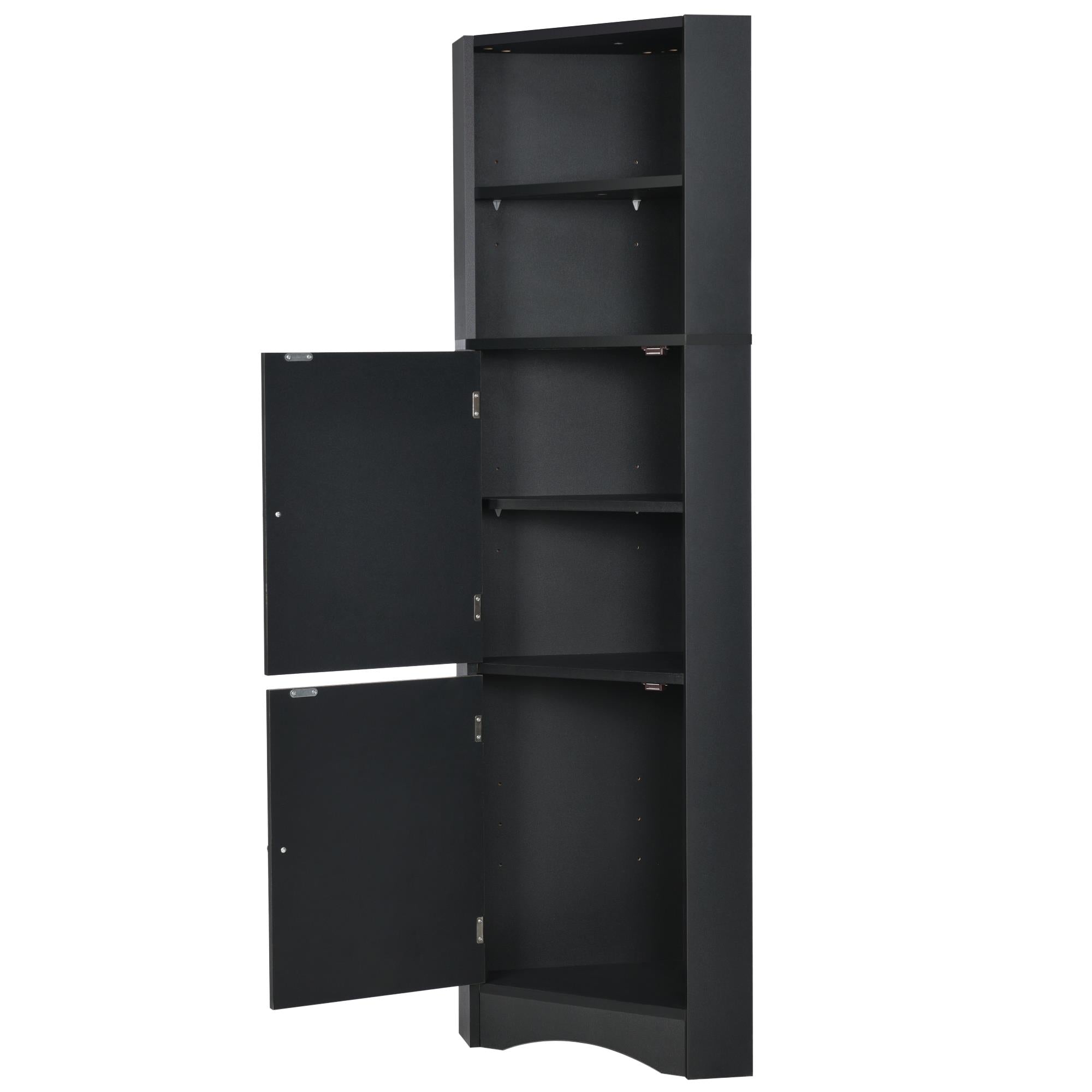 Tall Bathroom Corner Cabinet,  Storage Cabinet with Doors and Adjustable Shelves, MDF Board, Black