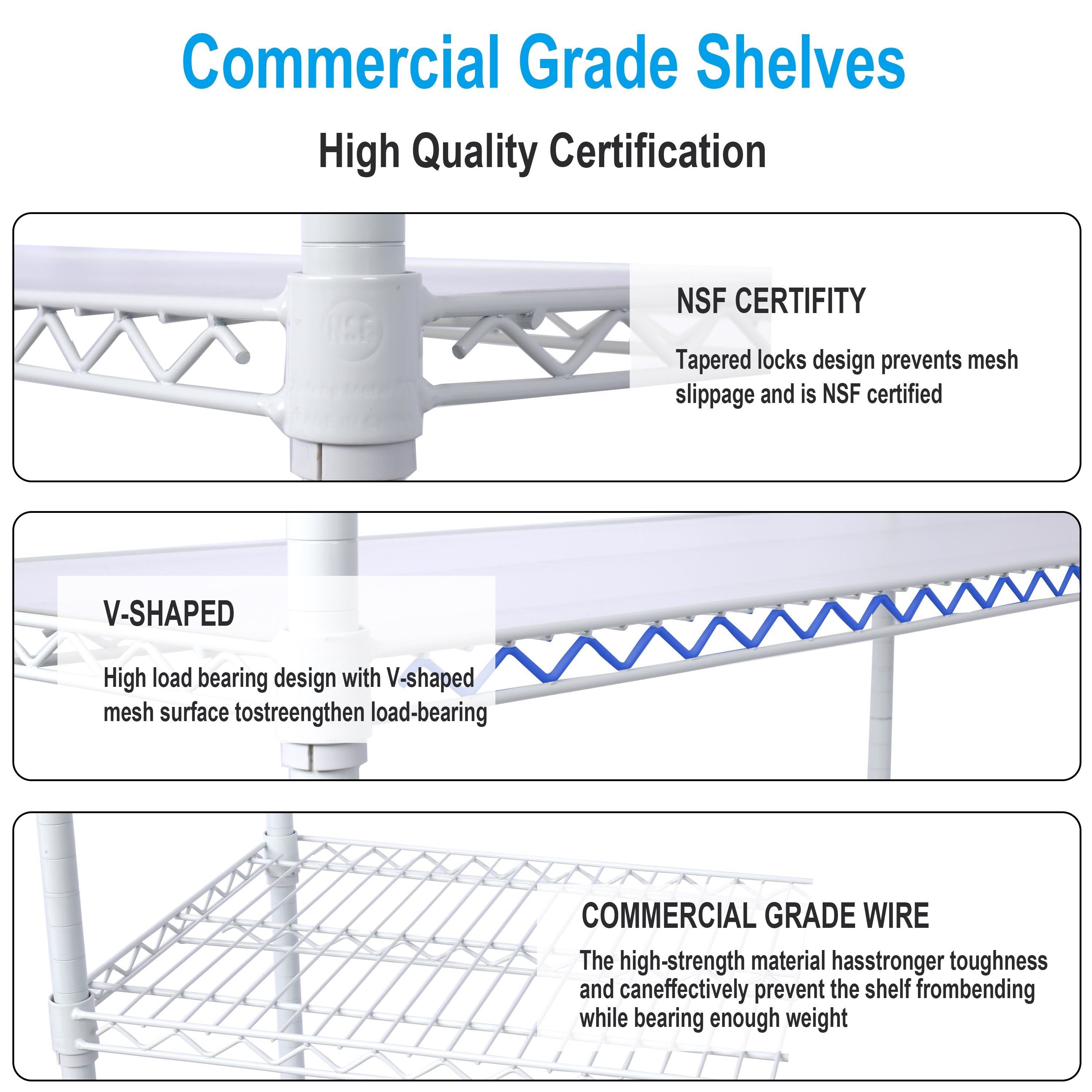 6 Tier 6000lbs Capacity NSF Metal Shelf Wire Shelving Unit, Heavy Duty Adjustable Storage Rack with Wheels & Shelf Liners for Commercial Grade Utility Steel Storage Rack, white - 84"H x 48"L x 20"D