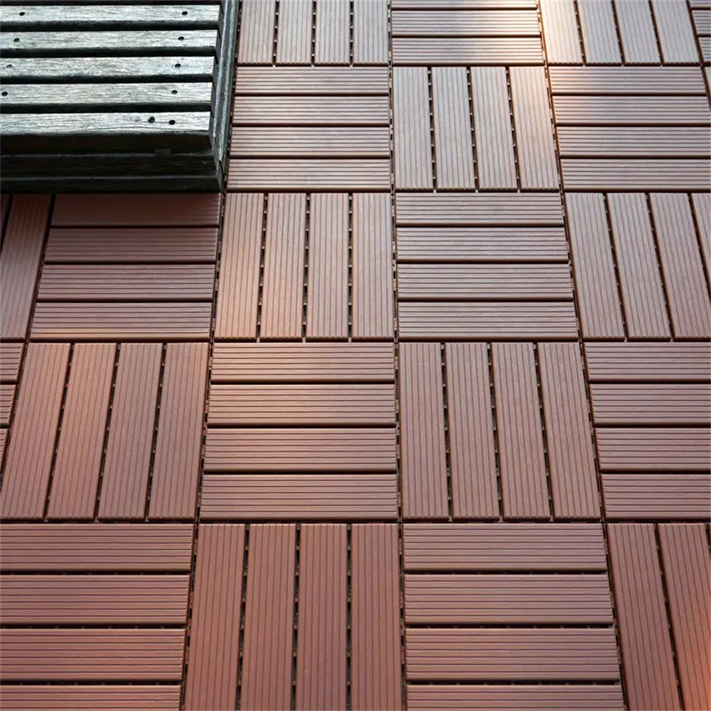 88pcs Straight stripe dark brown 11.8 "x 11.8" (30cmx30cm) interlocking deck plastic tiles four-way locking, non-slip waterproof indoor and outdoor, all-weather terrace tiles, 3D imitation wood grain