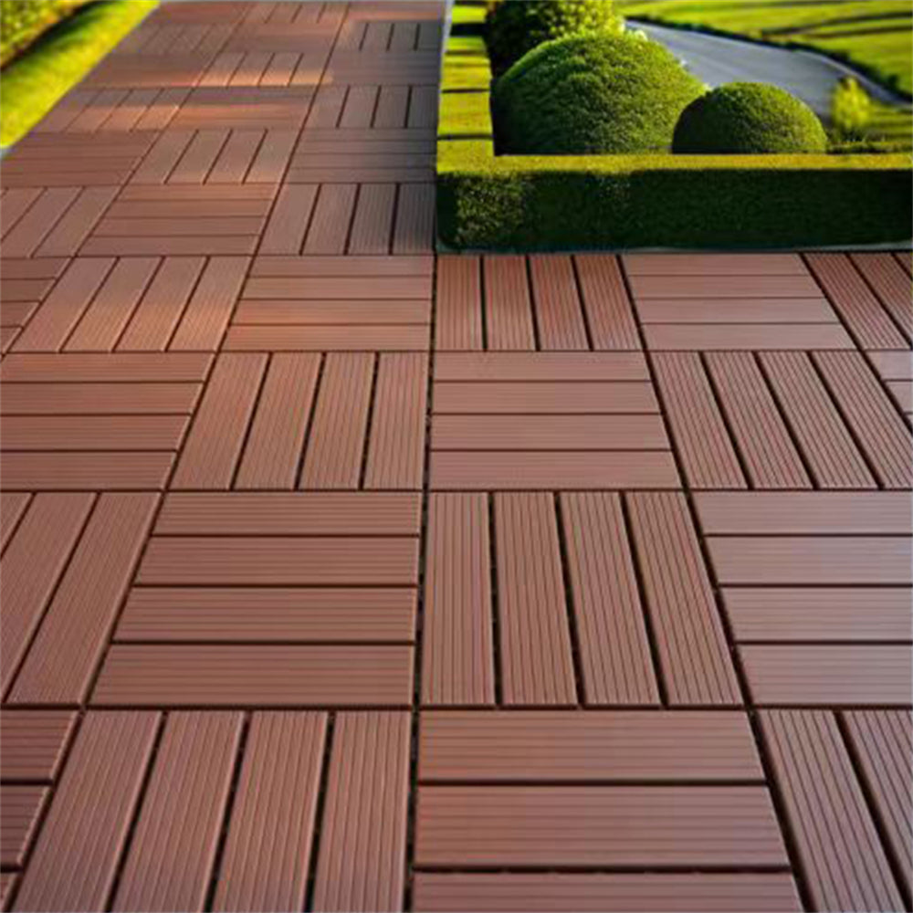 88pcs Straight stripe dark brown 11.8 "x 11.8" (30cmx30cm) interlocking deck plastic tiles four-way locking, non-slip waterproof indoor and outdoor, all-weather terrace tiles, 3D imitation wood grain