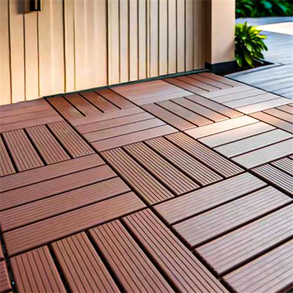 88pcs Straight stripe dark brown 11.8 "x 11.8" (30cmx30cm) interlocking deck plastic tiles four-way locking, non-slip waterproof indoor and outdoor, all-weather terrace tiles, 3D imitation wood grain