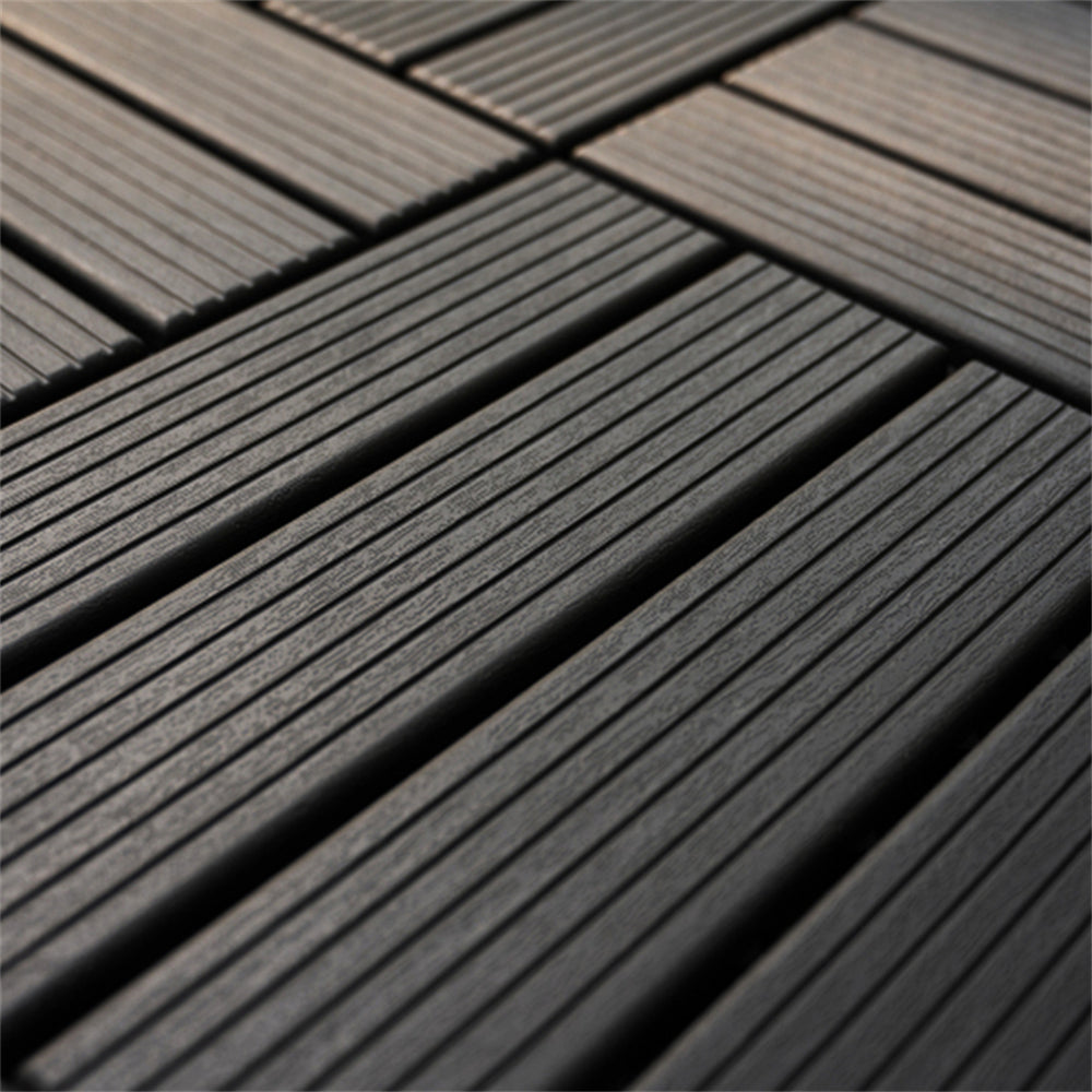 88pcs Straight stripe dark grey 11.8 "x 11.8" (30cmx30cm) interlocking deck plastic tiles, non-slip and waterproof, indoor and outdoor all-day terrace tiles, 3D imitation wood grain, patio, balcony