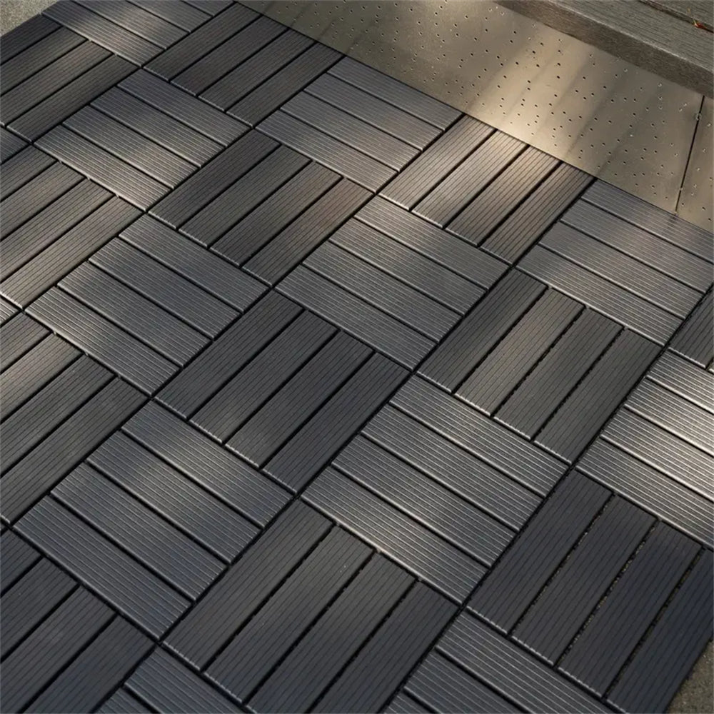 88pcs Straight stripe dark grey 11.8 "x 11.8" (30cmx30cm) interlocking deck plastic tiles, non-slip and waterproof, indoor and outdoor all-day terrace tiles, 3D imitation wood grain, patio, balcony