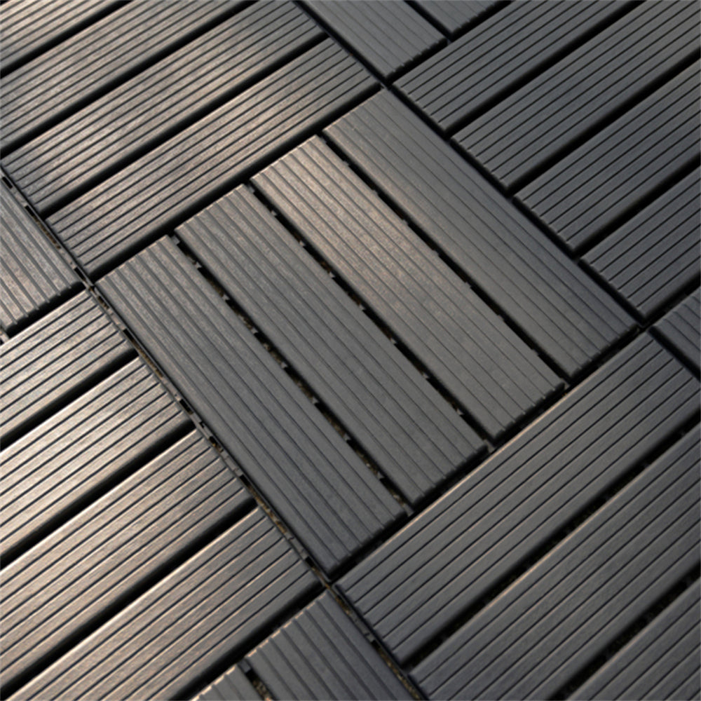 88pcs Straight stripe dark grey 11.8 "x 11.8" (30cmx30cm) interlocking deck plastic tiles, non-slip and waterproof, indoor and outdoor all-day terrace tiles, 3D imitation wood grain, patio, balcony