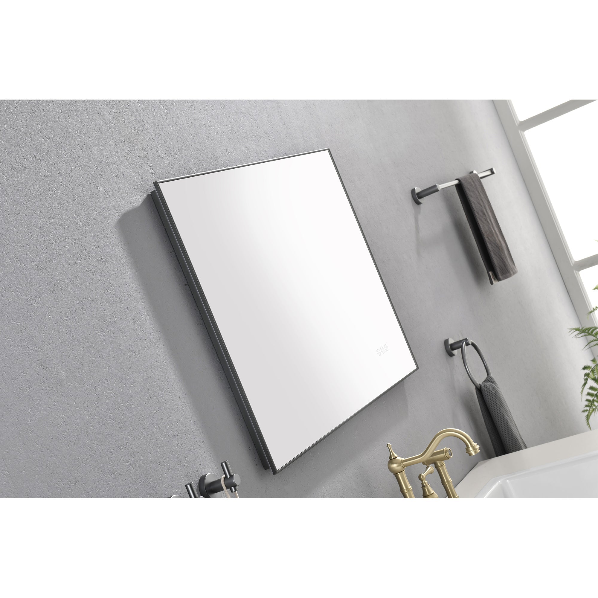 32x24 Inch LED Backlit Bathroom Mirror with Metal Frame, Wall Mounted Vanity Mirror with Smart Touch Button, Anti-Fog, Memory Function, 3 Colors, Stepless Dimmable Makeup Mirror(Horizontal/Vertical)