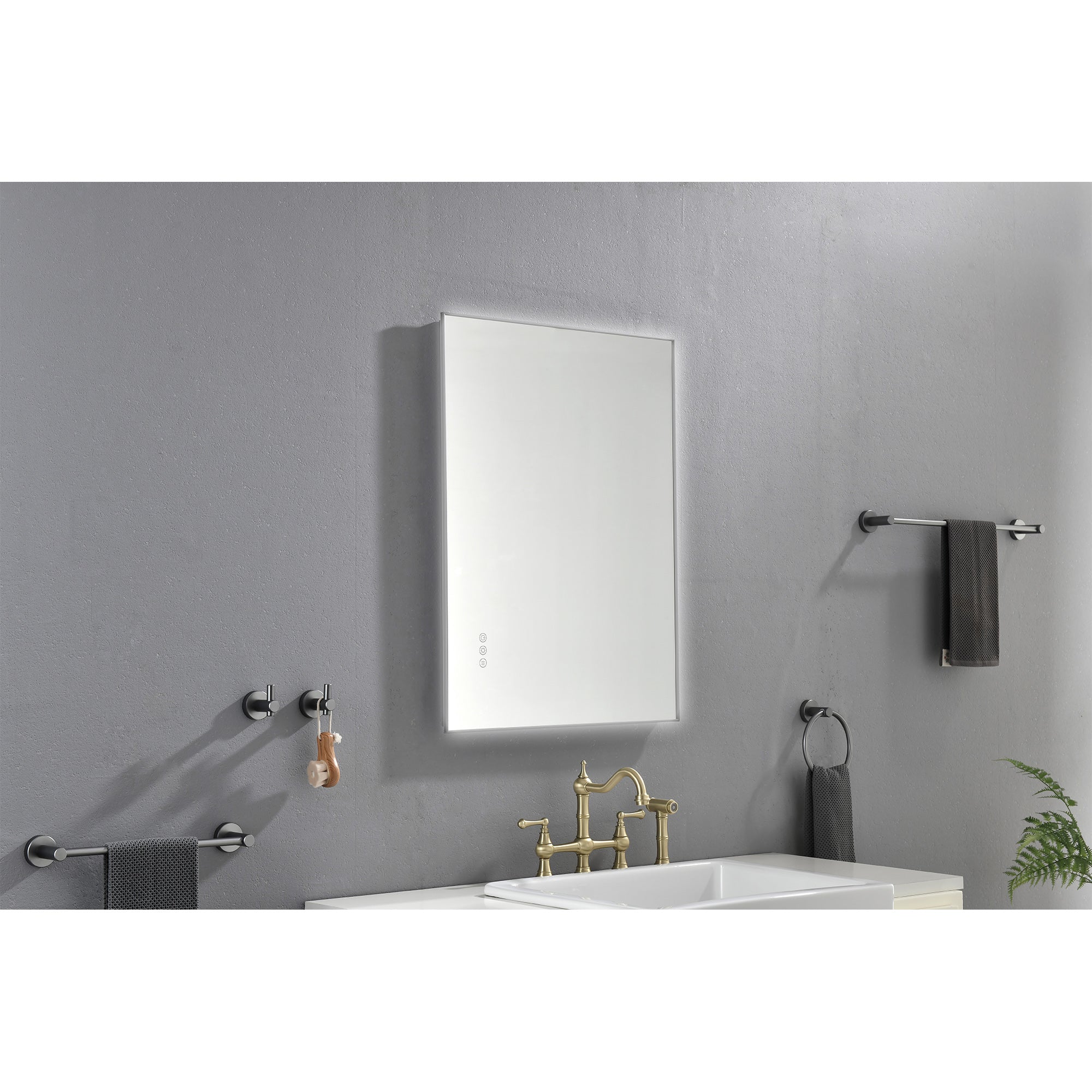 32x24 Inch LED Backlit Bathroom Mirror with Metal Frame, Wall Mounted Vanity Mirror with Smart Touch Button, Anti-Fog, Memory Function, 3 Colors, Stepless Dimmable Makeup Mirror(Horizontal/Vertical)