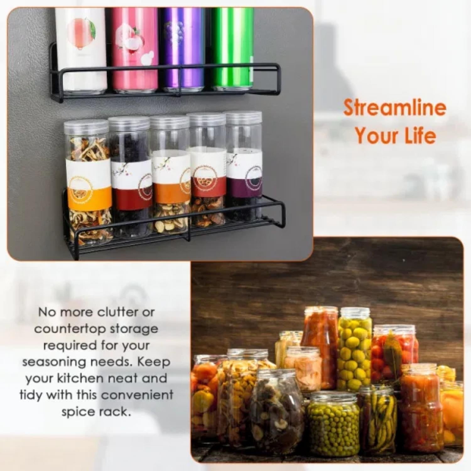 4Pack Strong Magnetic Spice Rack Organizer Fridge Storage Shelf for Jars Seasoning Tins Utensils Space Saver Holder