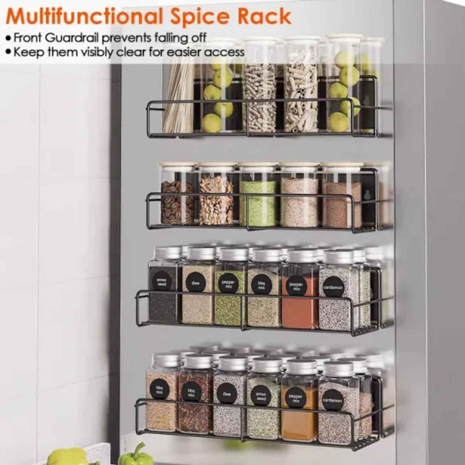 4Pack Strong Magnetic Spice Rack Organizer Fridge Storage Shelf for Jars Seasoning Tins Utensils Space Saver Holder