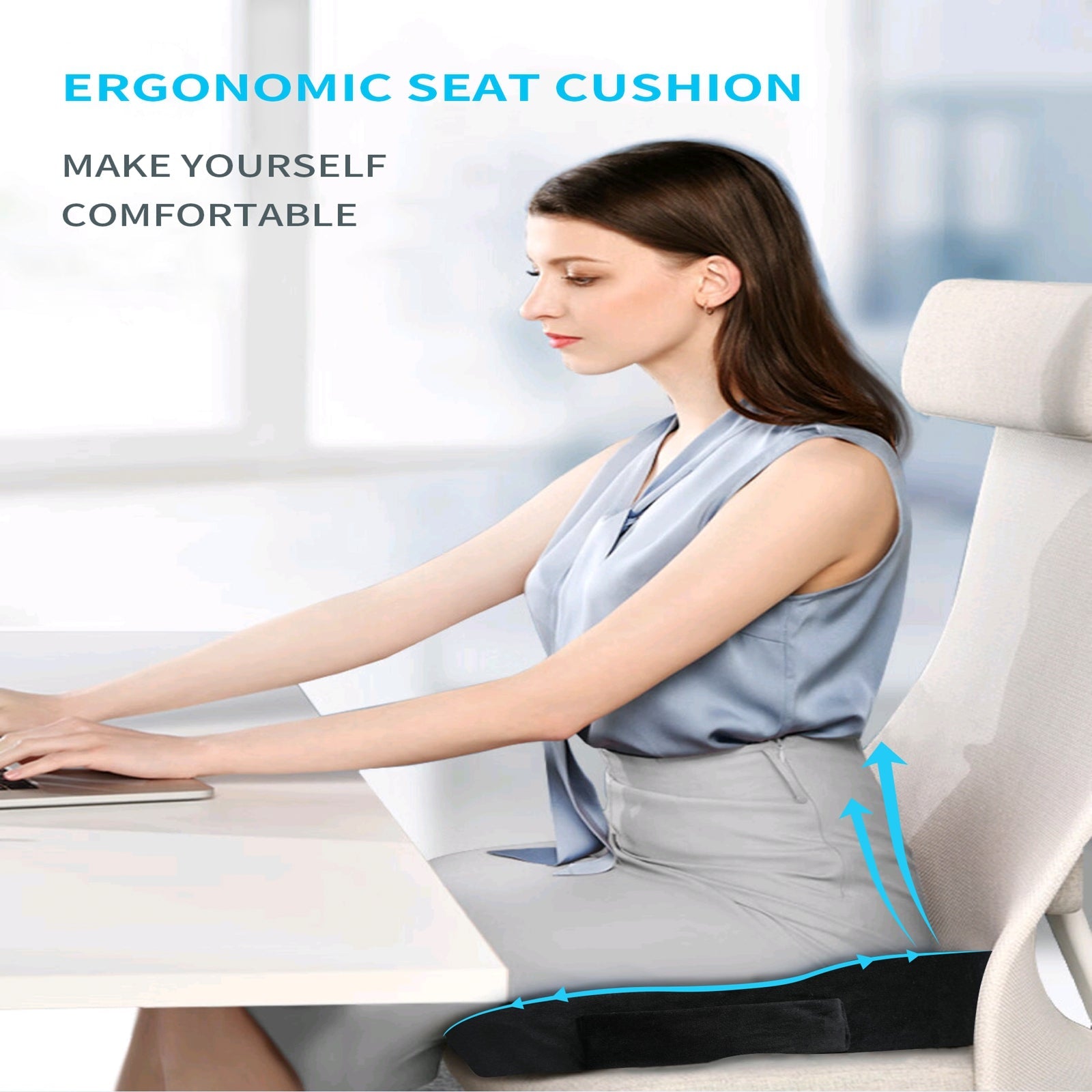 Memory Foam Chair Seat Cushion,Car Seat Pad Comfort Cushion,Non-slip Breathable Seat Cushion Support for Office Chair (Black)