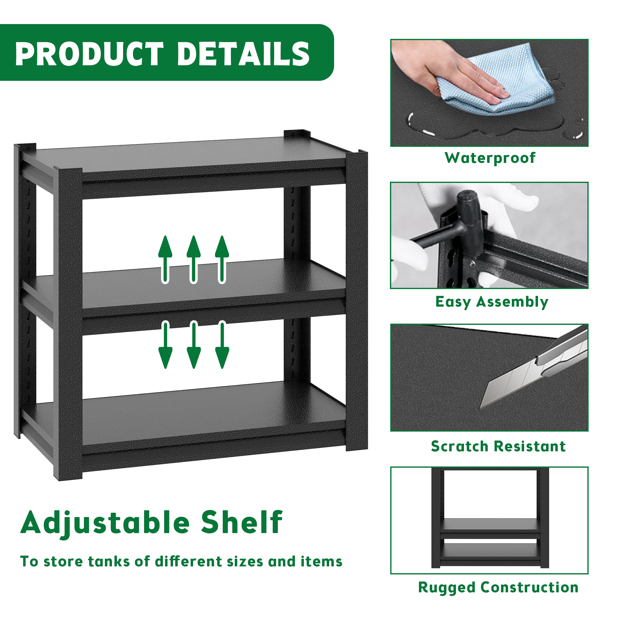 40-50 Gallon Fish Tank Stand - Metal Aquarium Stand, 31.5 "L x 18 "W x 34"H Adjustable Heavy Duty Reptile Tank Stand, Adjustable 3-Tier Fish Tank Rack Shelf for Home Office, Tank Not Included