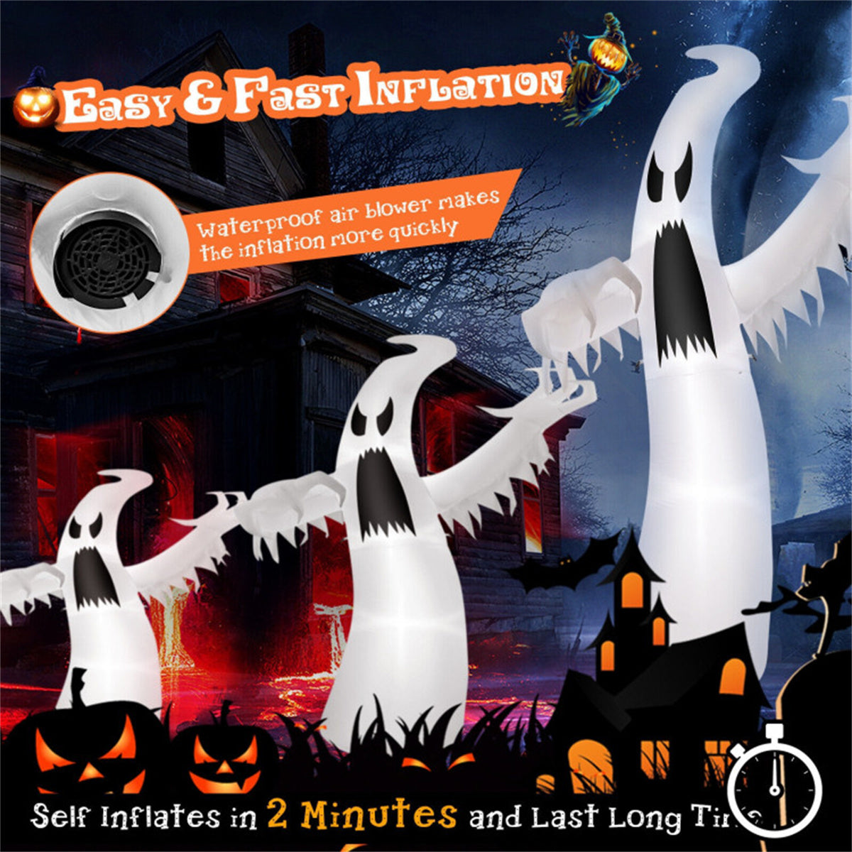 12 Feet Halloween Inflatable Ghost Decoration