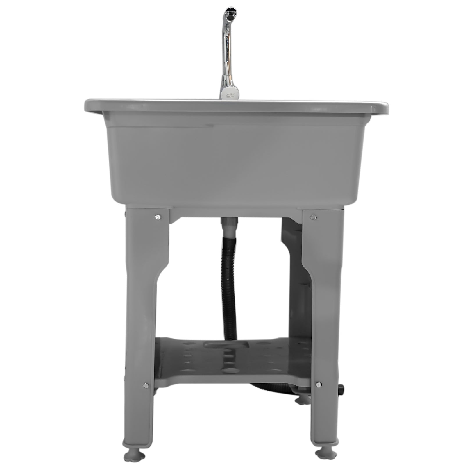 Grey Indoor Outdoor Freestanding Laundry Sink with Washboard, Faucet, Hoses Drain Kit