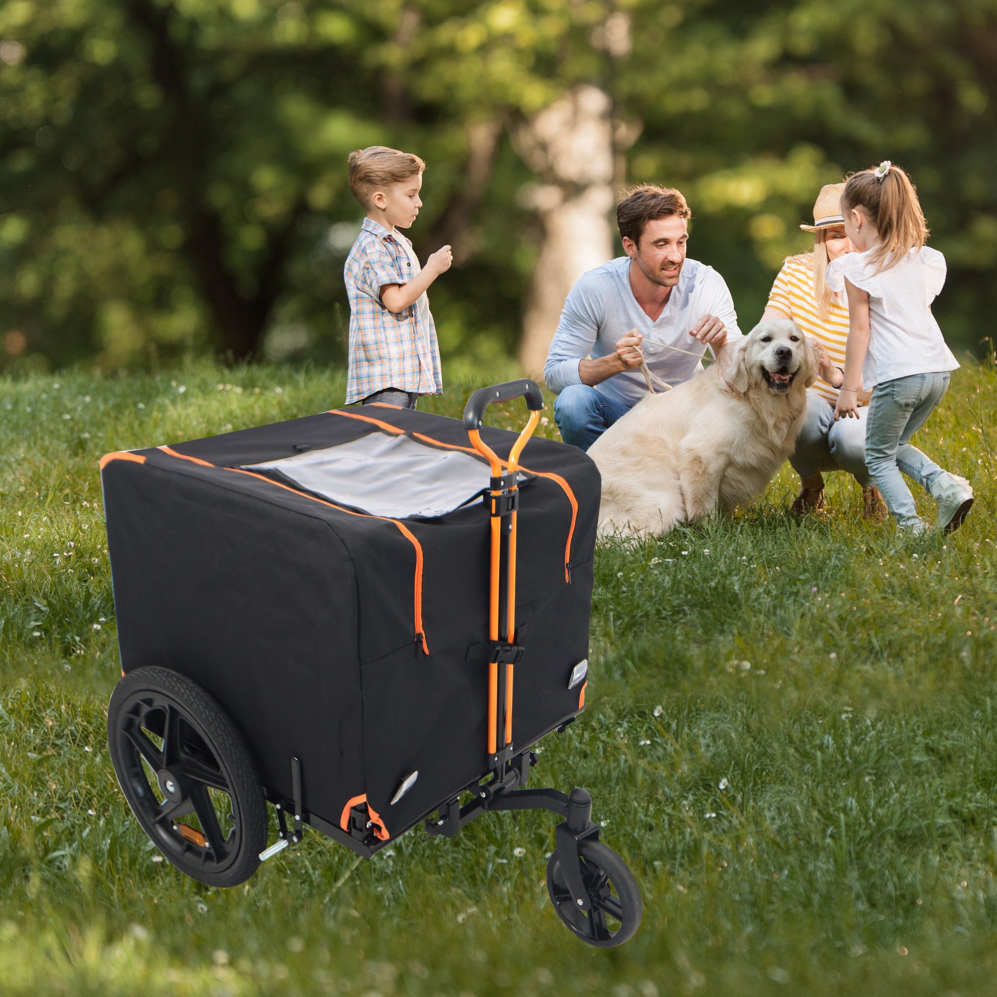 Foldable Pet Jogging Stroller Dog Carriers Bicycle Trailer Pet Dog Cat Bike Trailer Orange and Black - Ideal for Small Pets