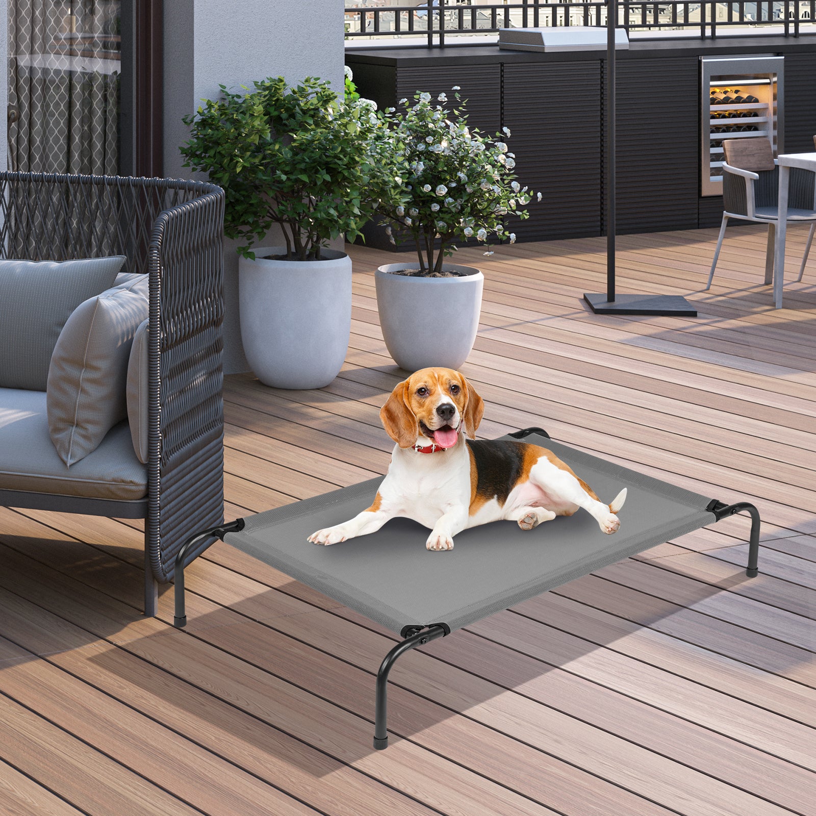 43"D x 26"W x 8"H  outdoor pet bed