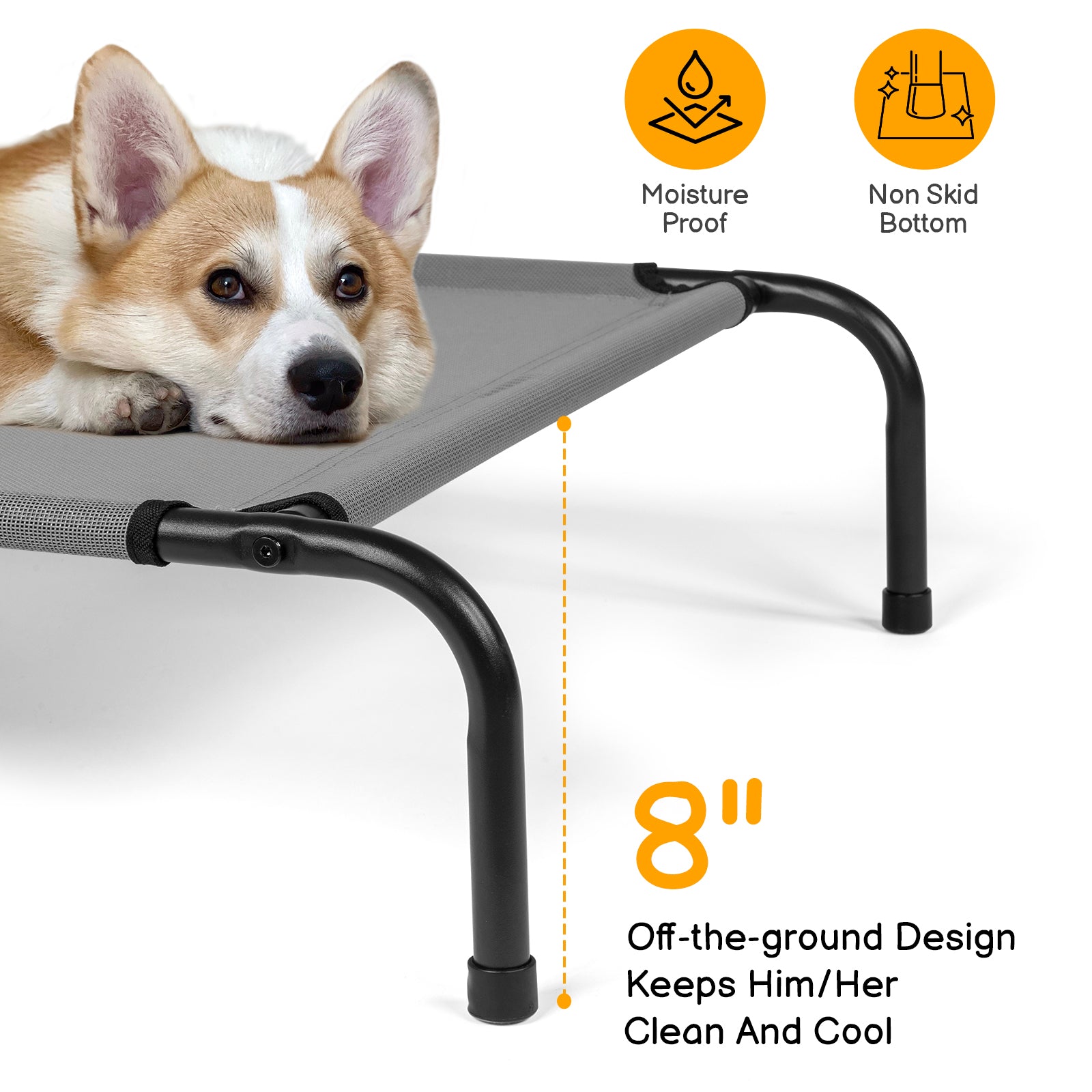 43"D x 26"W x 8"H  outdoor pet bed