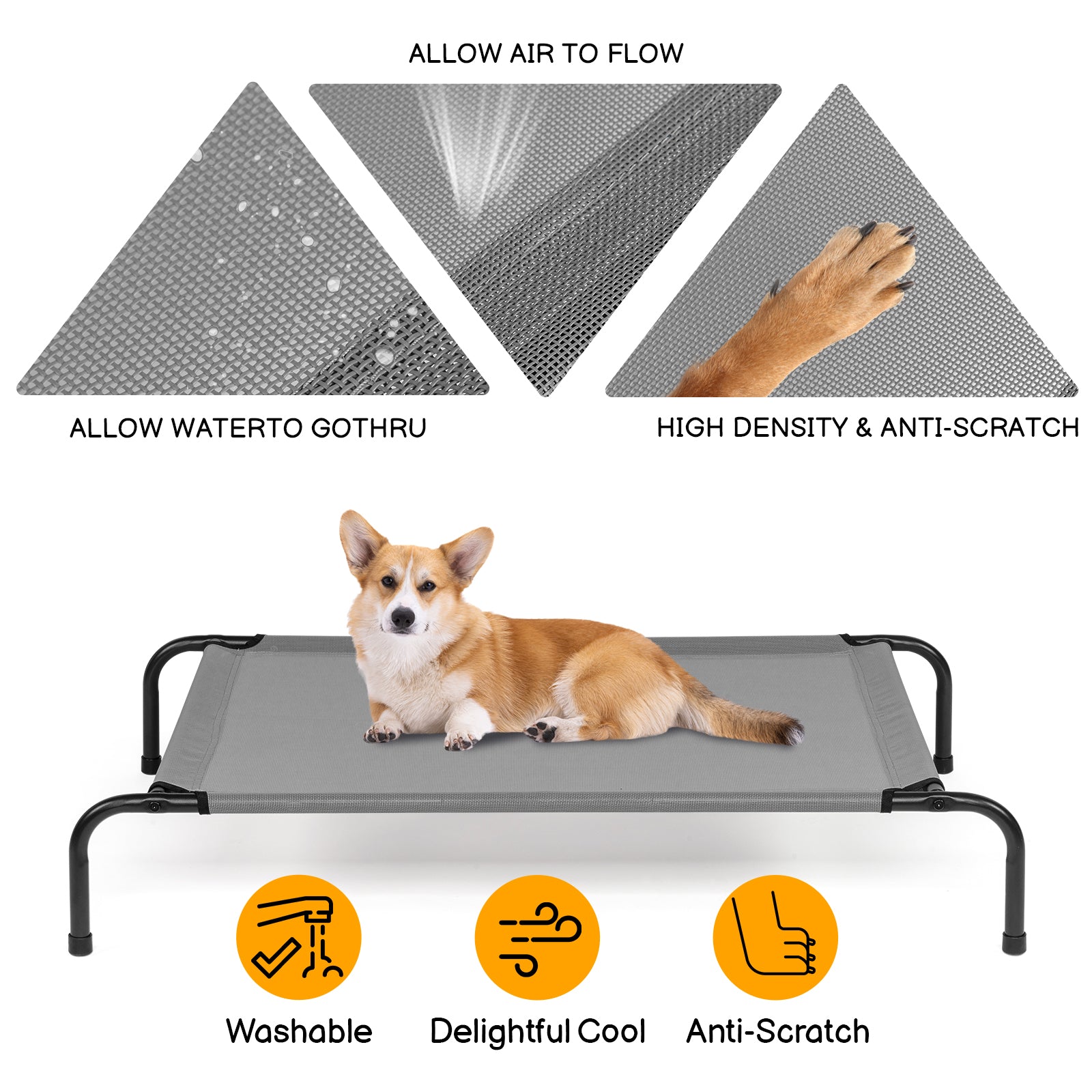 43"D x 26"W x 8"H  outdoor pet bed