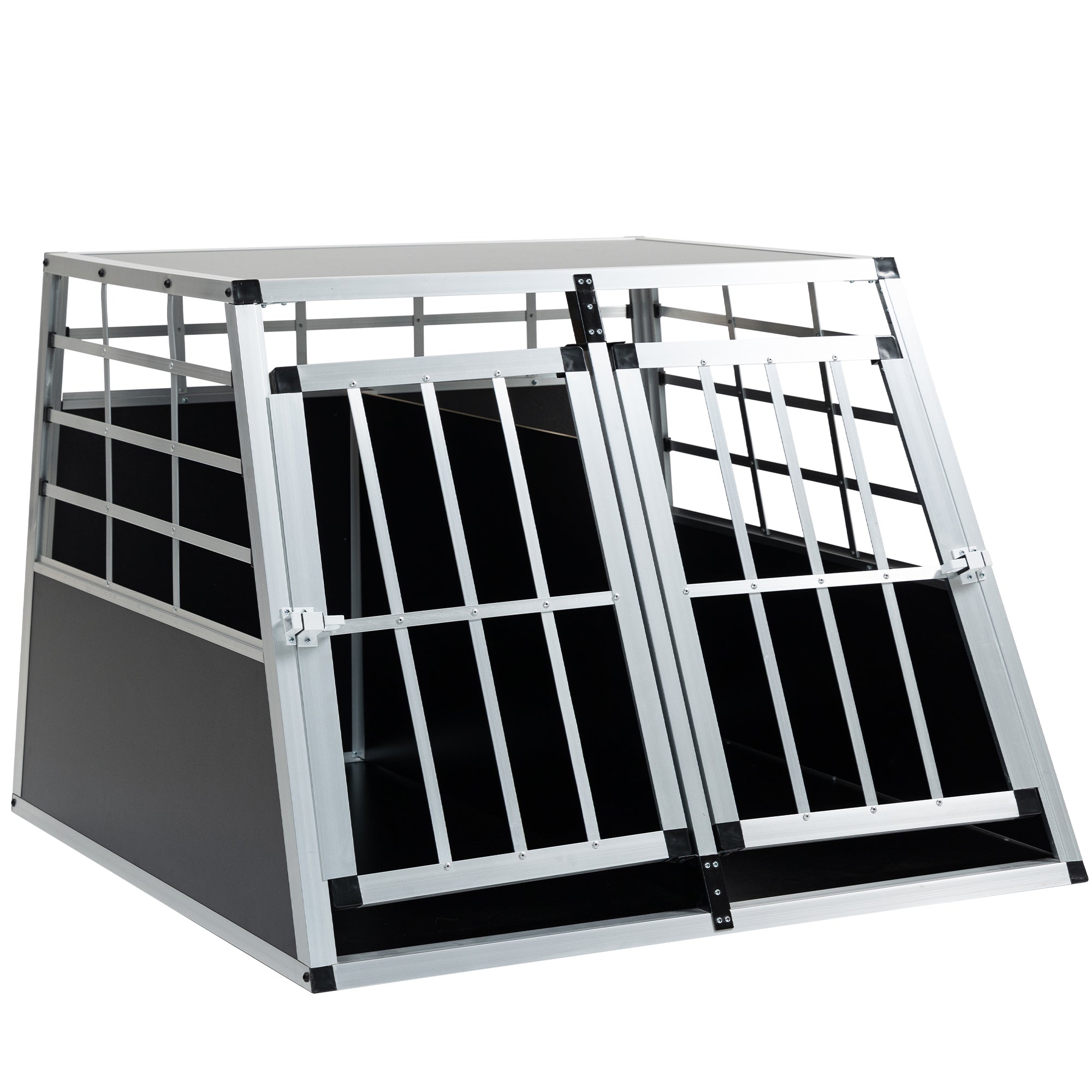 Double Doors Pet Car Transport Cage Aluminium Puppy Travel Crate Box Trapezoidal Kennel Dog Cat Carrier Cage