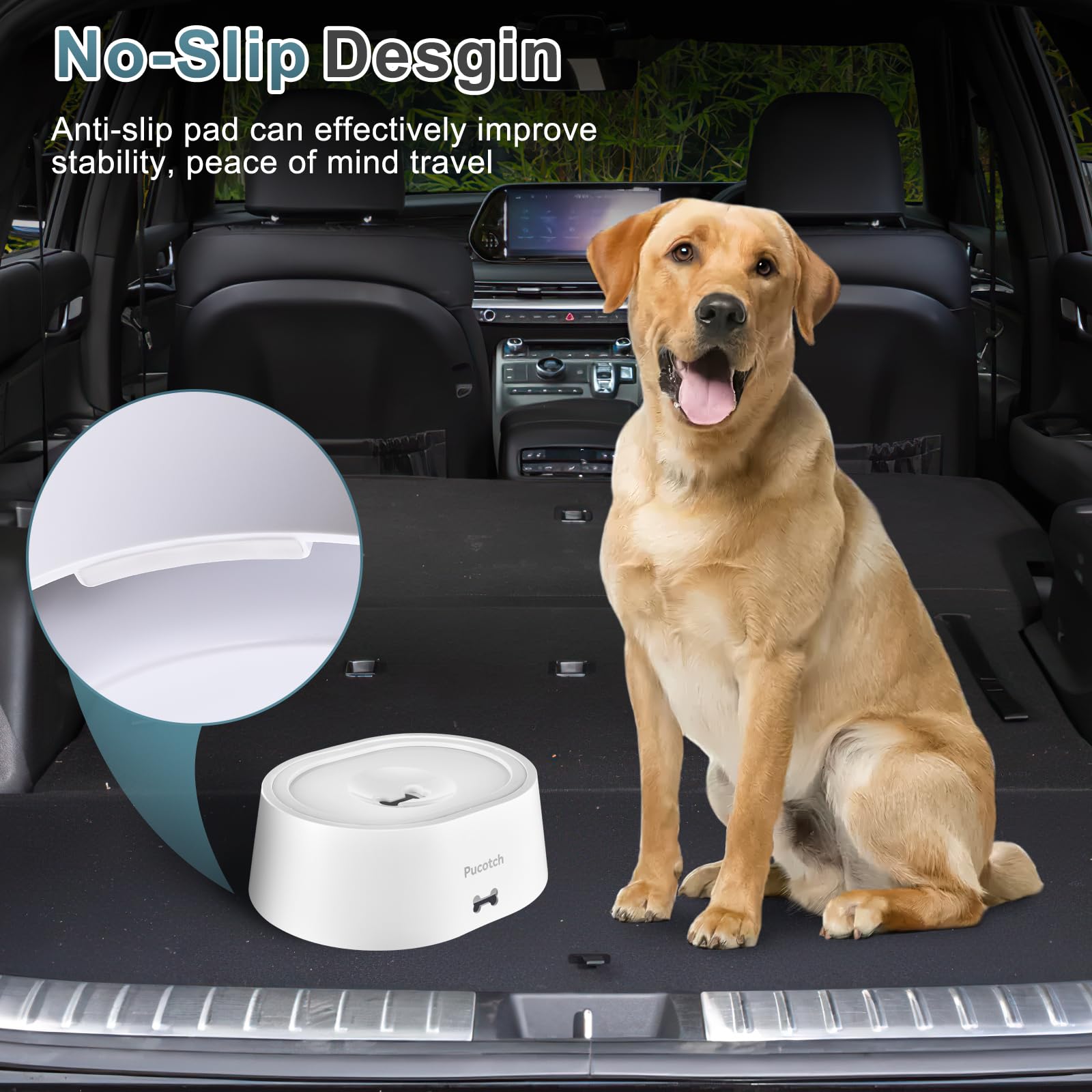 Dog Water Bowl No Spill 2L/70oz Spill Proof Dog Water Bowl Slow Water Feeder for Dogs No Splash Pet Water Bowl Dispenser for Messy Drinkers Vehicle Travel Dog Water Bowl,BPA Free