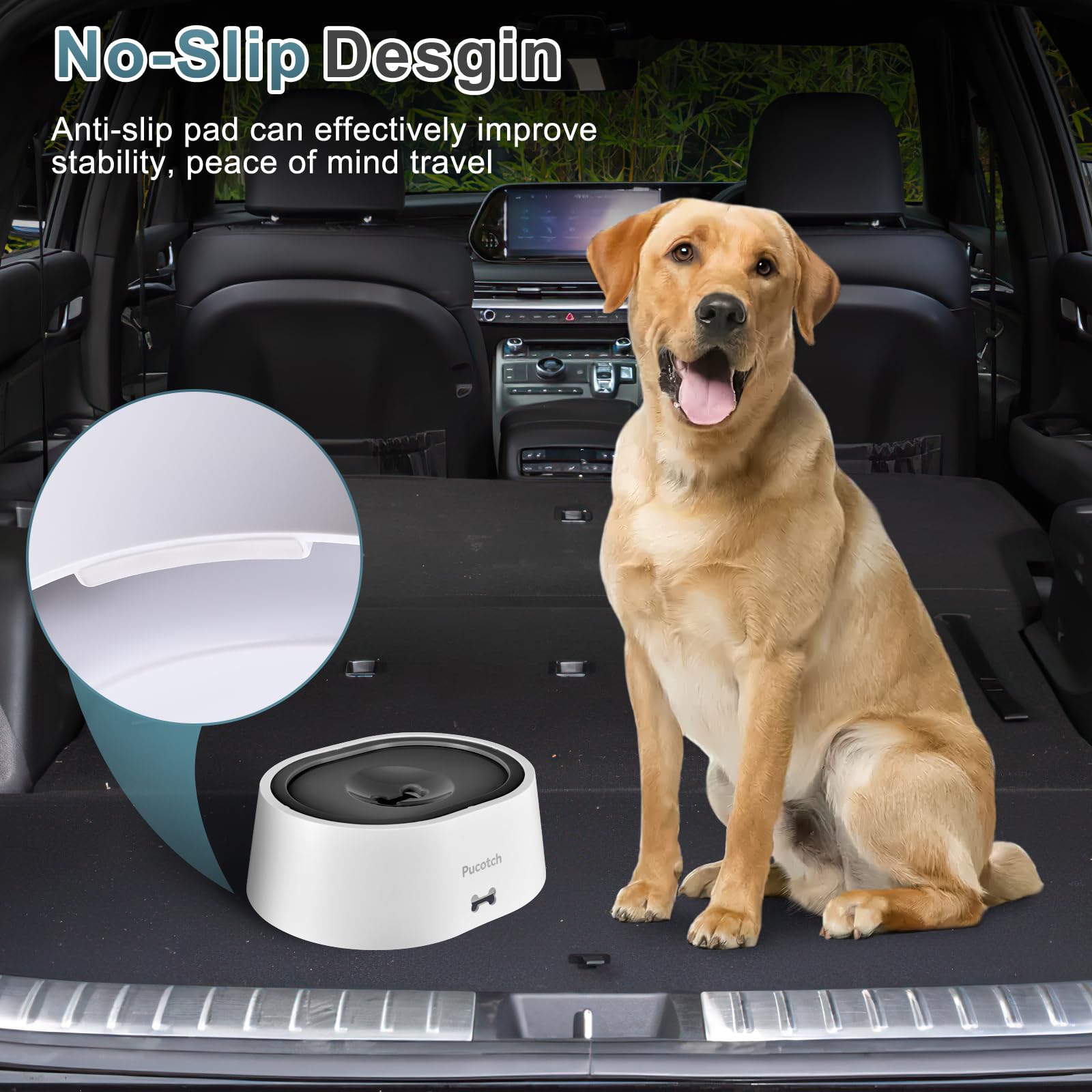 Dog Water Bowl No Spill 2L/70oz Spill Proof Dog Water Bowl Slow Water Feeder for Dogs No Splash Pet Water Bowl Dispenser for Messy Drinkers Vehicle Travel Dog Water Bowl,BPA Free