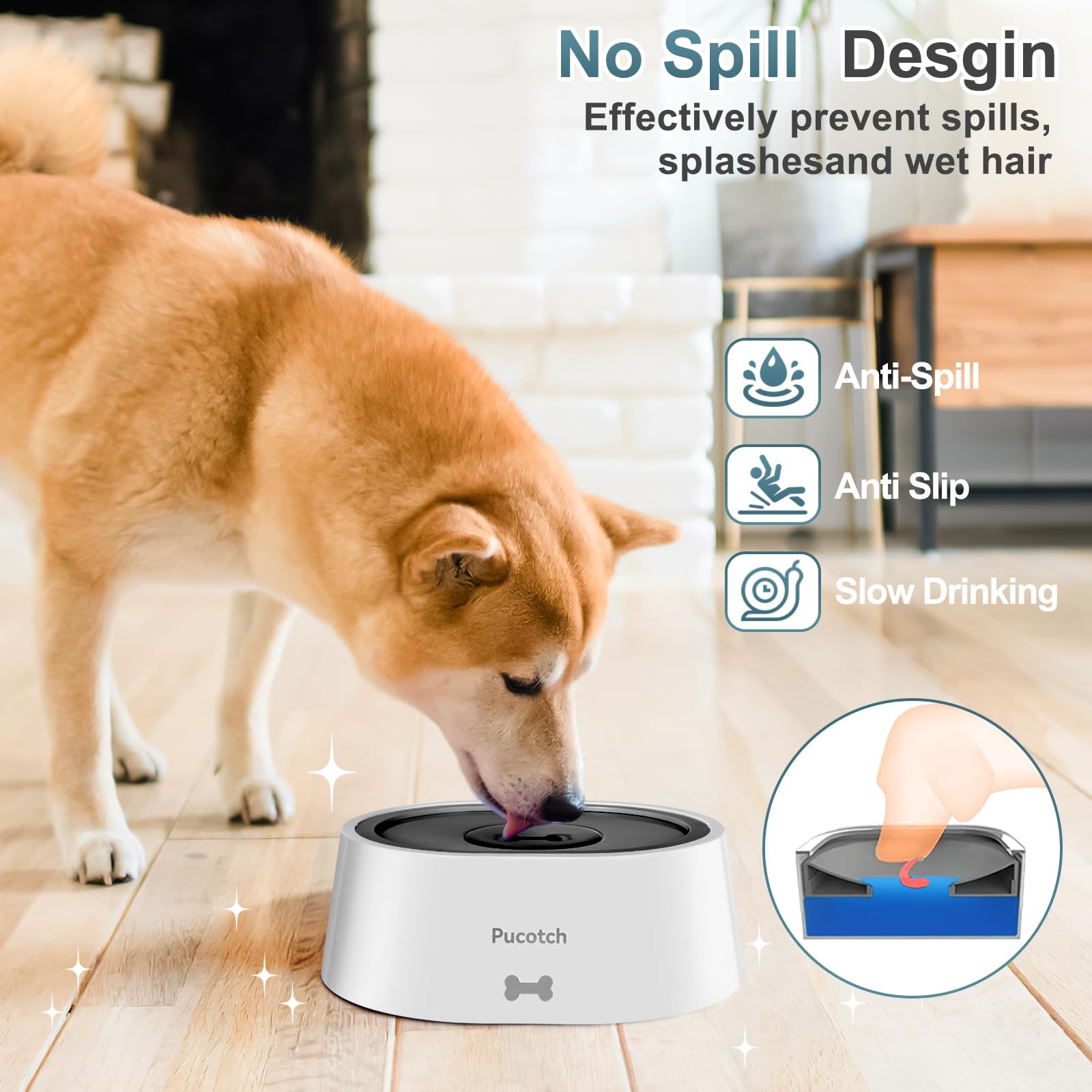 Dog Water Bowl No Spill 2L/70oz Spill Proof Dog Water Bowl Slow Water Feeder for Dogs No Splash Pet Water Bowl Dispenser for Messy Drinkers Vehicle Travel Dog Water Bowl,BPA Free