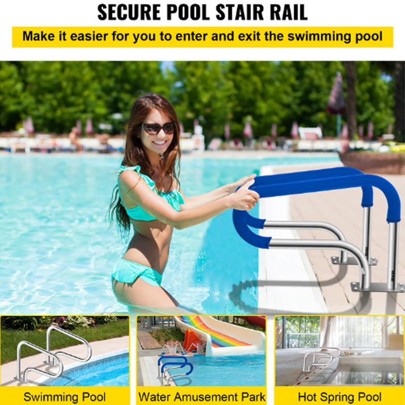 Swimming Pool Stair Rail w/ Mount Base Plate & Complete Mounting Accessories