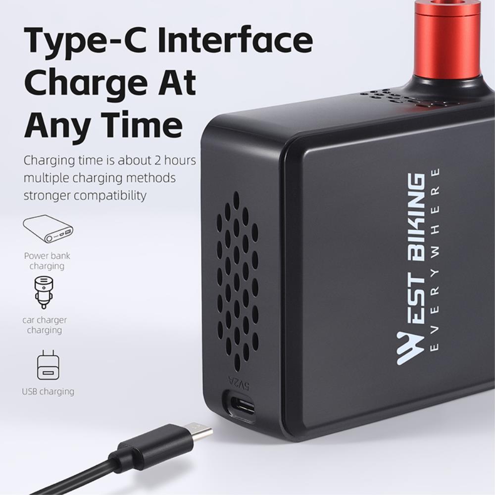 Mini Electric Bike Pump Portable Type-C Rechargeable Air Compressor