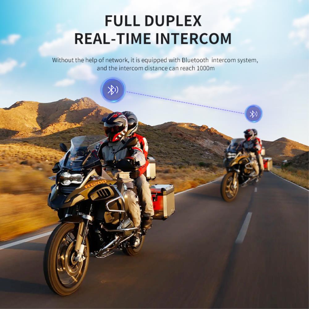 Motorcycle intercom 1000M FM Bluetooth 5.1 helmet headset waterproof and noise reduction