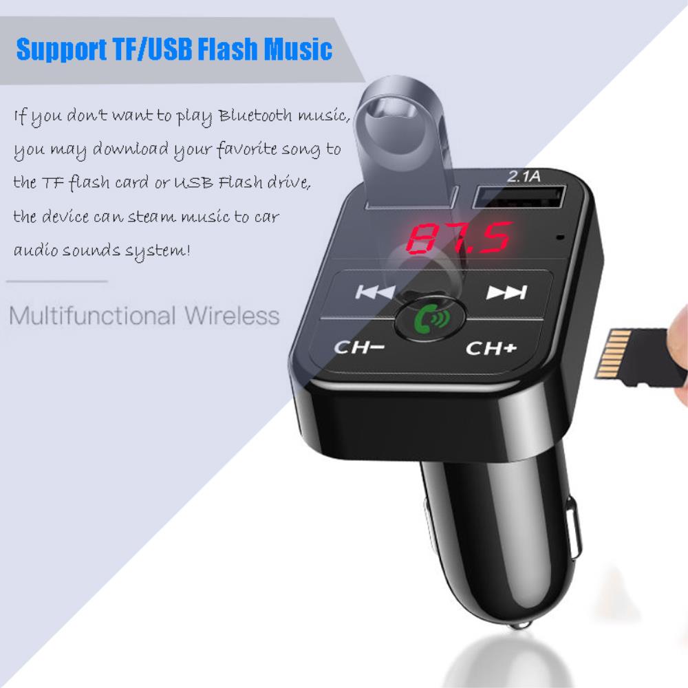 Car Hands Free Bluetooth Compatible 5.0 FM Transmitter Car Kit MP3 2 USB Fast Charger