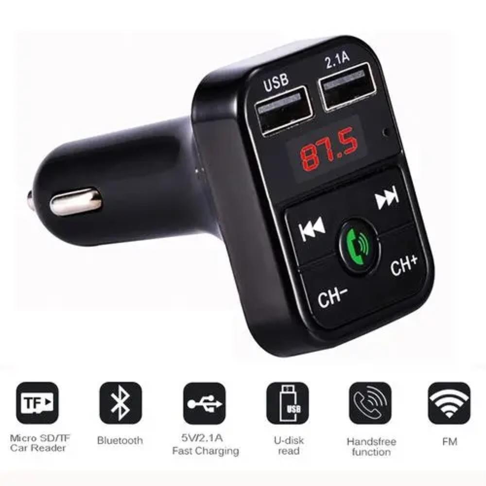 Car Hands Free Bluetooth Compatible 5.0 FM Transmitter Car Kit MP3 2 USB Fast Charger