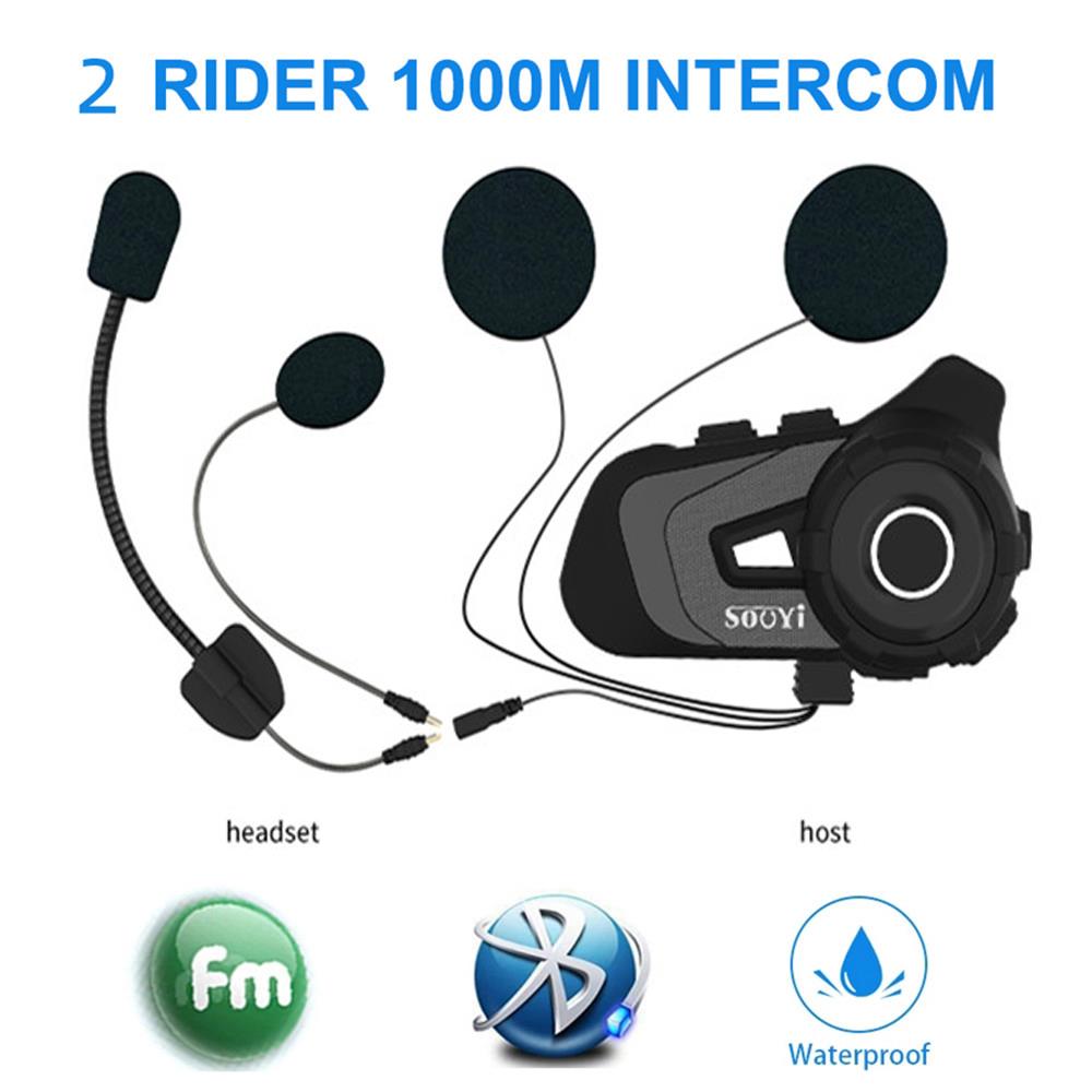 Motorcycle intercom 1000M FM Bluetooth 5.1 helmet headset waterproof and noise reduction