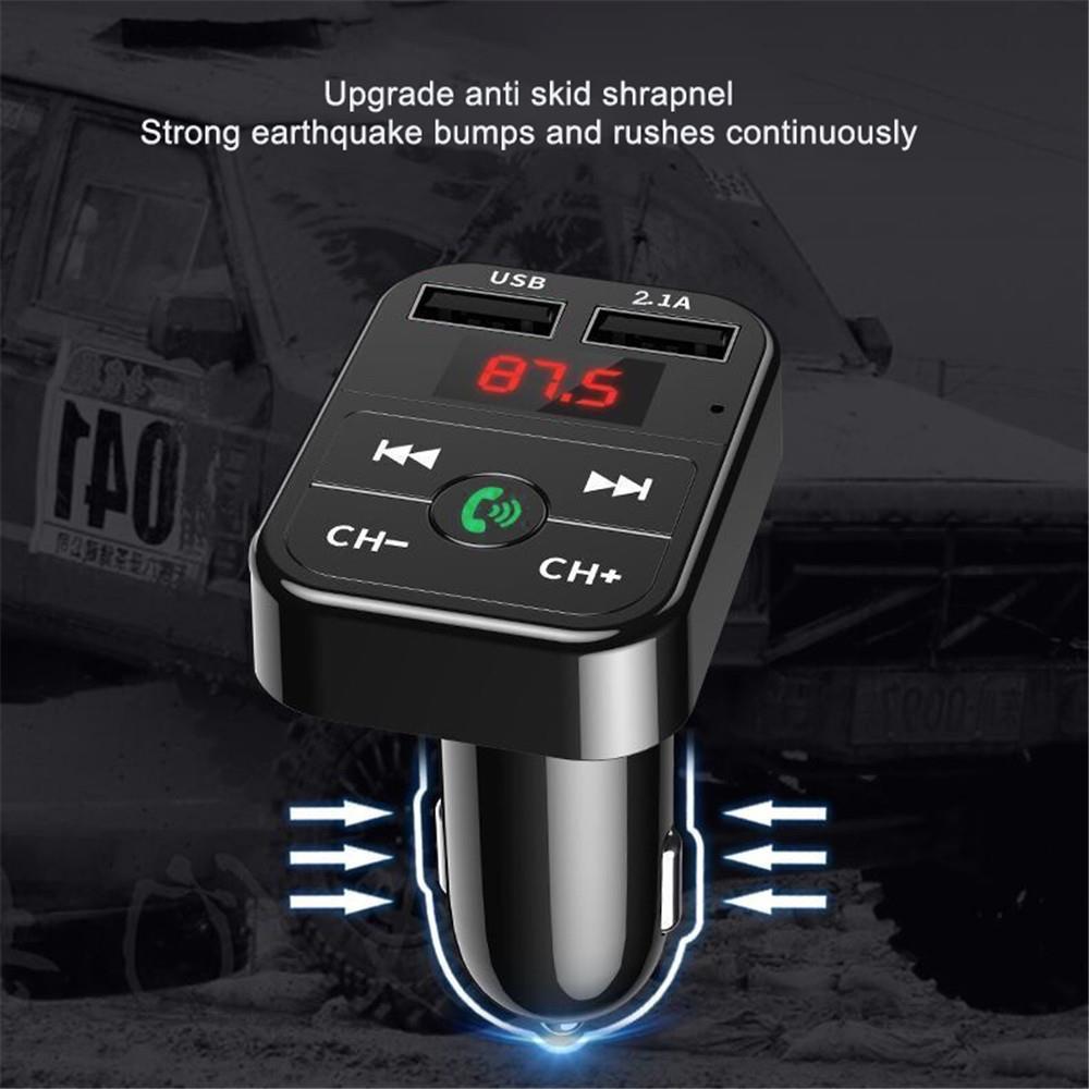 Car Hands Free Bluetooth Compatible 5.0 FM Transmitter Car Kit MP3 2 USB Fast Charger