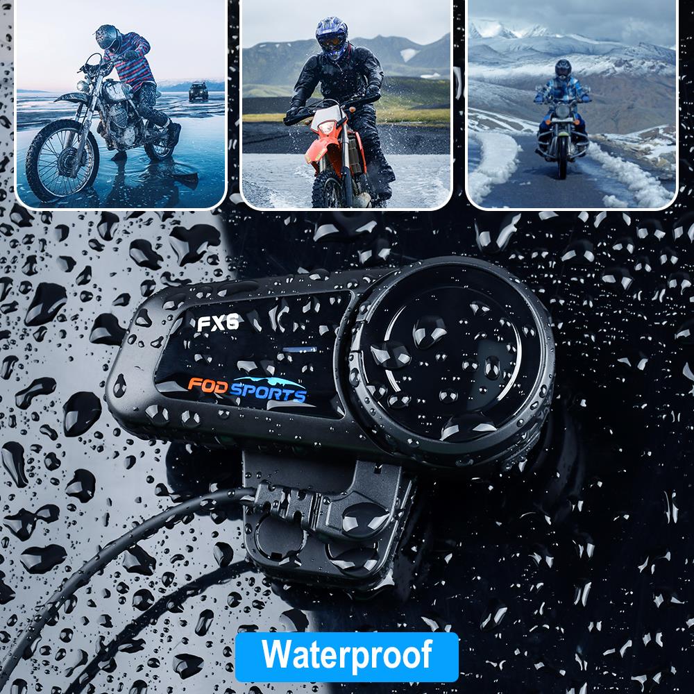 Fx6 Motorcycle Intercom Helmet Bluetooth 5.0 Headset 6 Rider Intercom Waterproof FM Radio