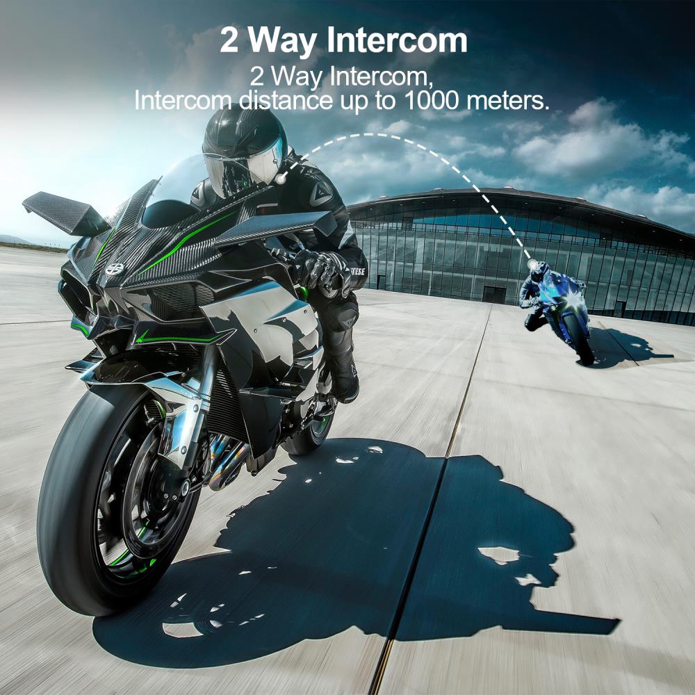 Motorcycle Bluetooth Helmet Intercom 2 Rider 1000m IP67 Waterproof