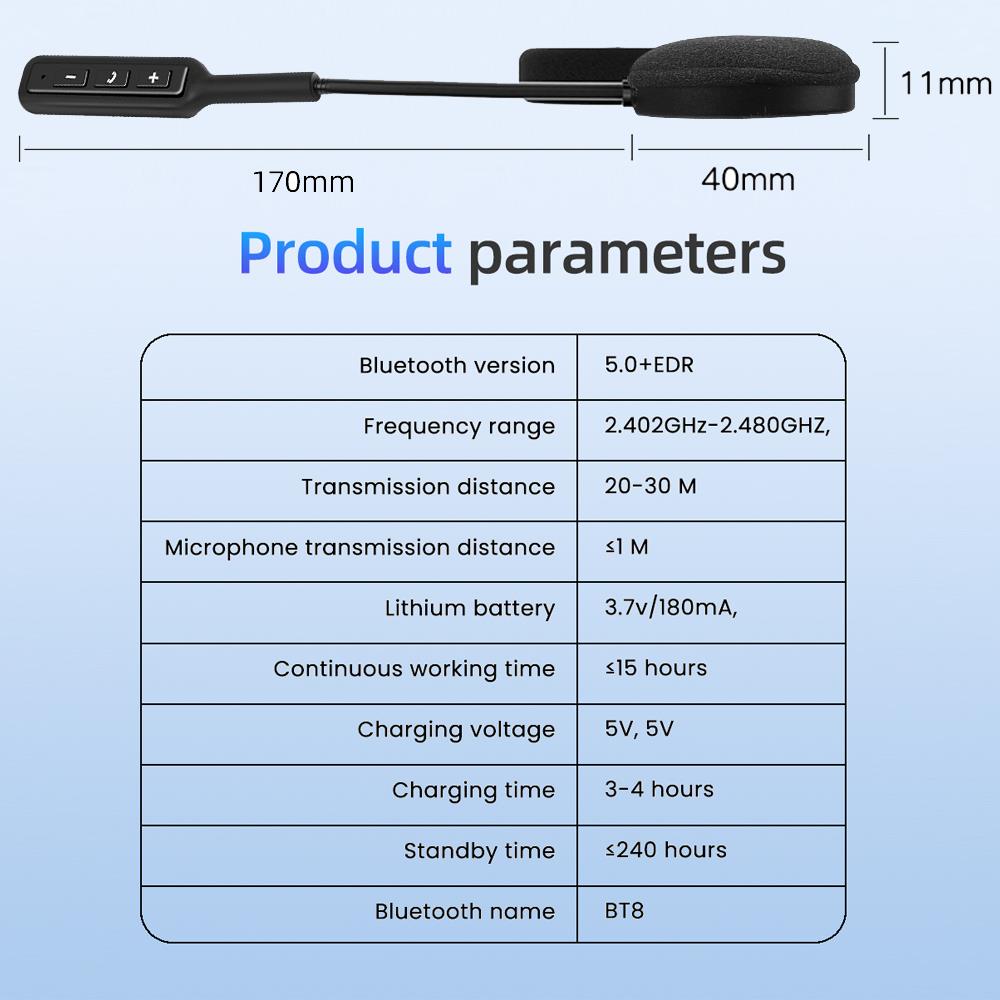 Bluetooth 5.0 motorcycle helmet headset ultra-thin hands-free call music playback 180mA