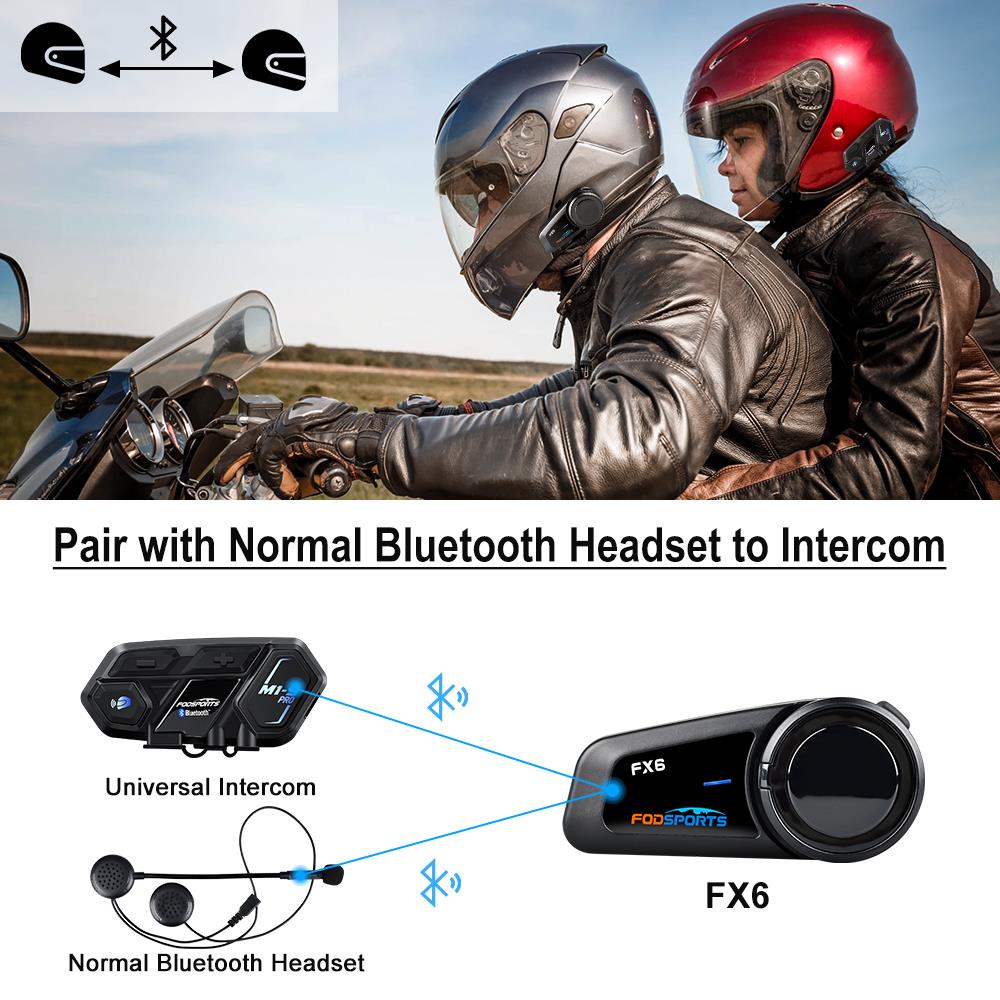 Fx6 Motorcycle Intercom Helmet Bluetooth 5.0 Headset 6 Rider Intercom Waterproof FM Radio