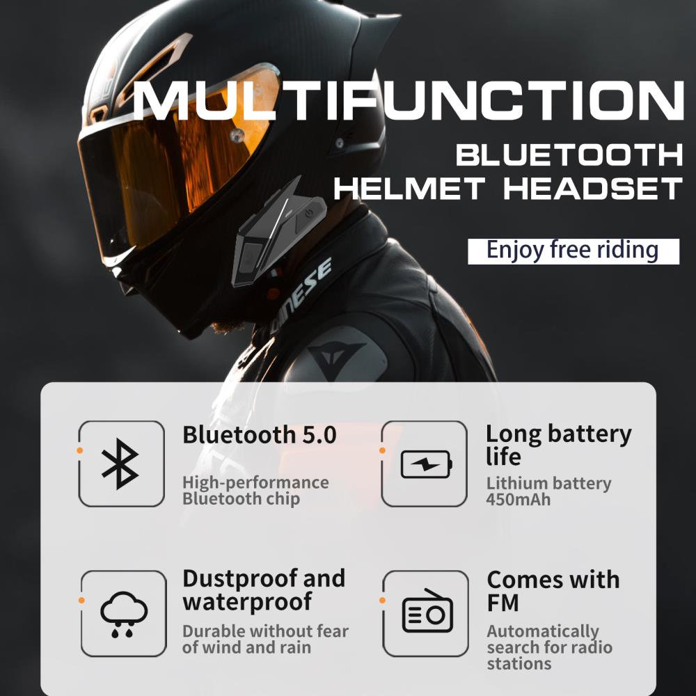 FM radio motorcycle helmet headset wireless bluetooth waterproof noise reduction music player