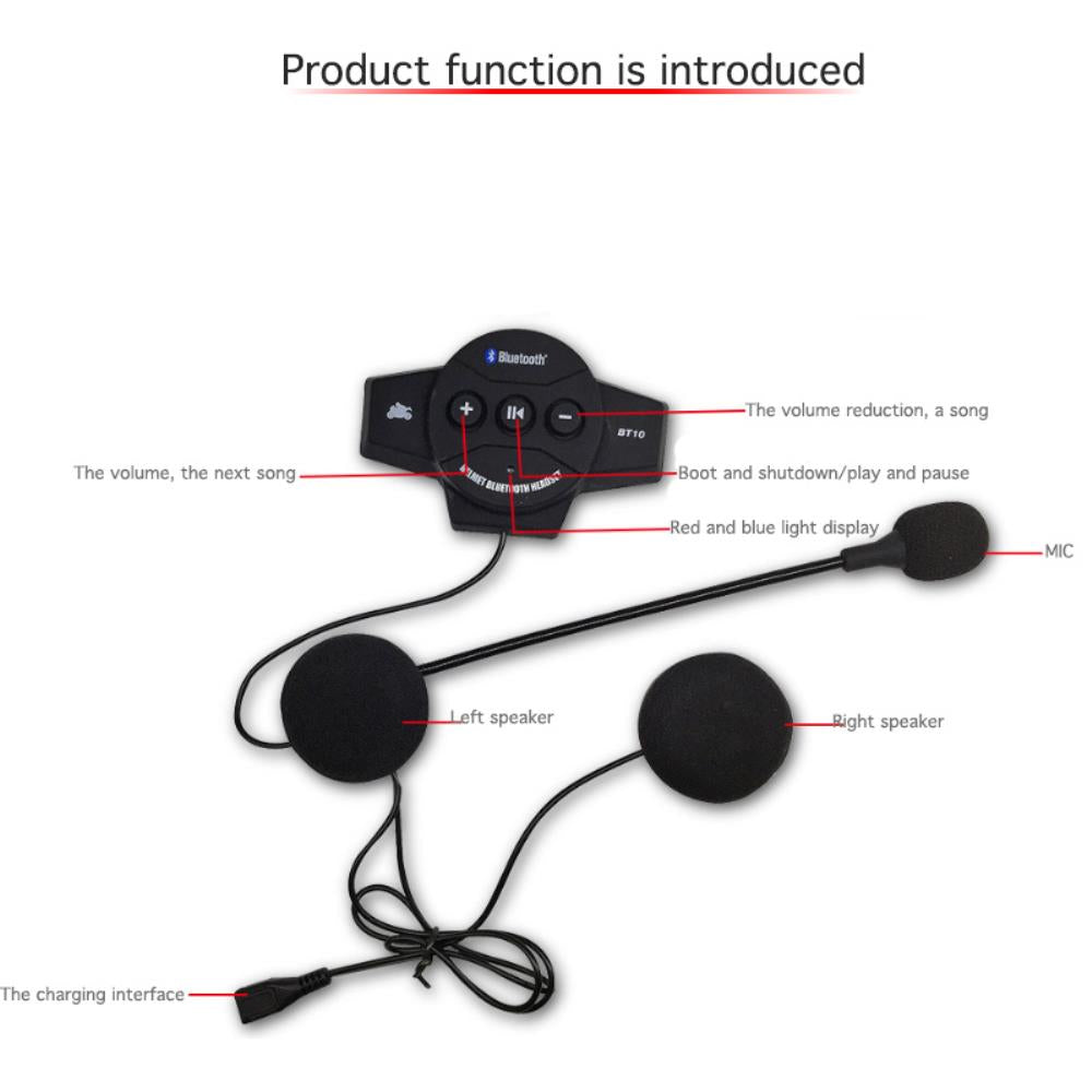 Motorcycle Helmet Bluetooth Headset 300Mah Wireless Hands-Free Stereo Anti-interference