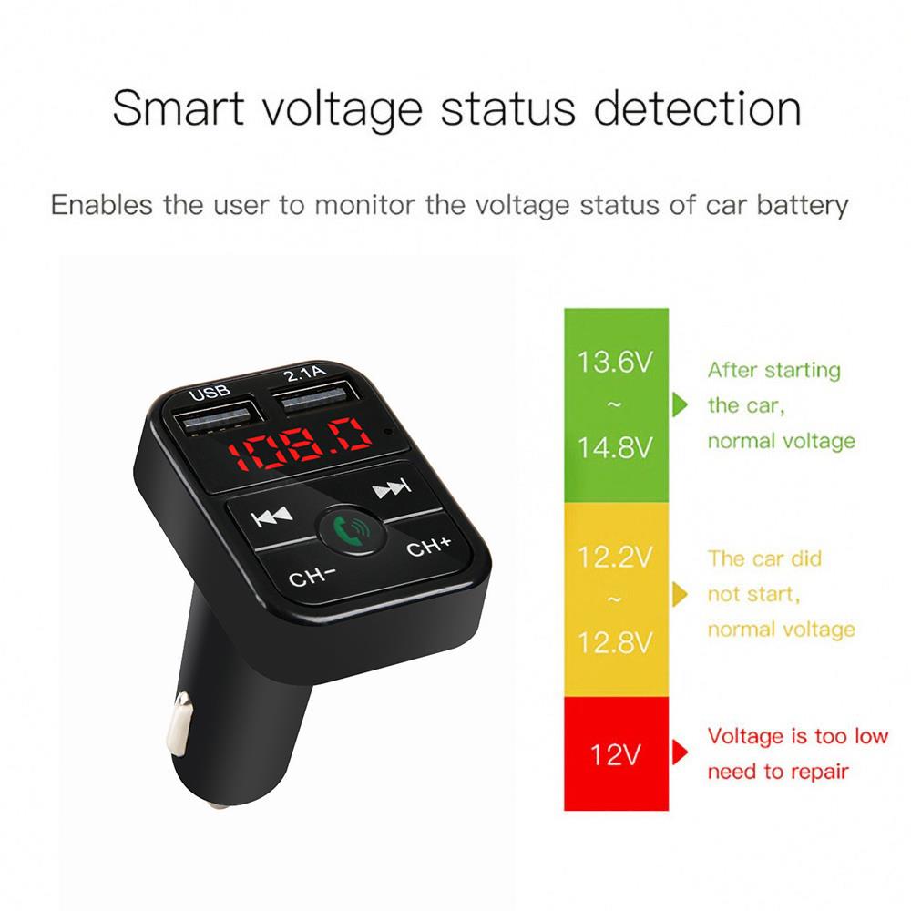 Car Hands Free Bluetooth Compatible 5.0 FM Transmitter Car Kit MP3 2 USB Fast Charger