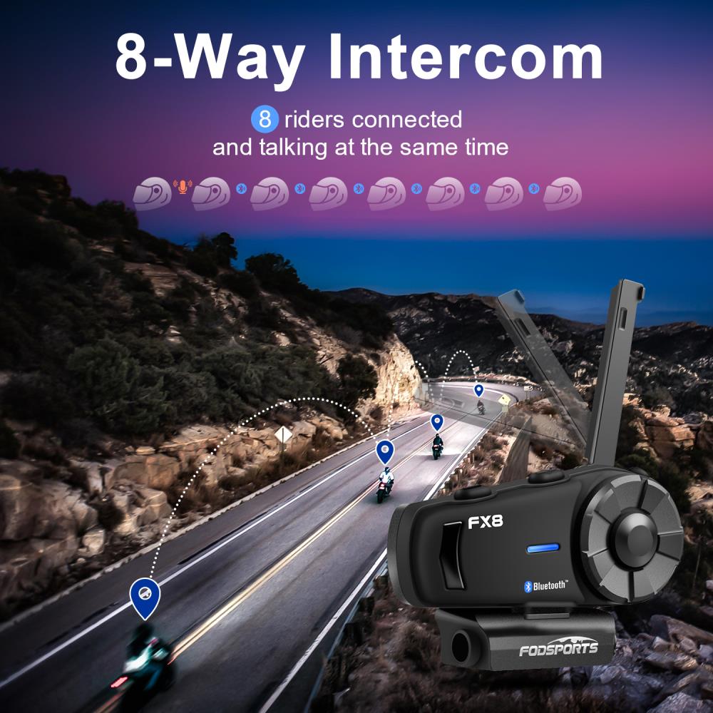 Fx8 Motorcycle Helmet Intercom Bluetooth Headset 8 Riders Full Duplex Intercom