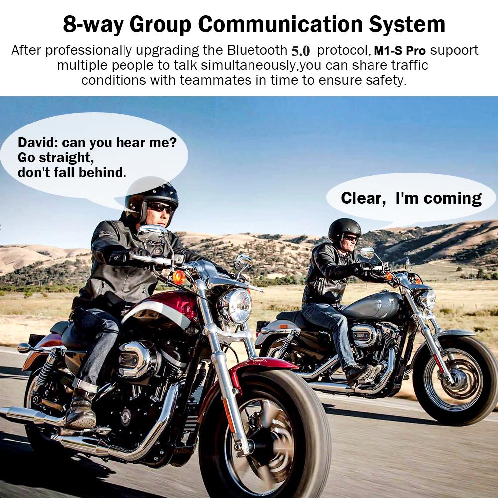 M1-s Pro Walkie Talkie Motorcycle Helmet Bluetooth Headset 8 Riders Group Chat Voice Assistant 1200M